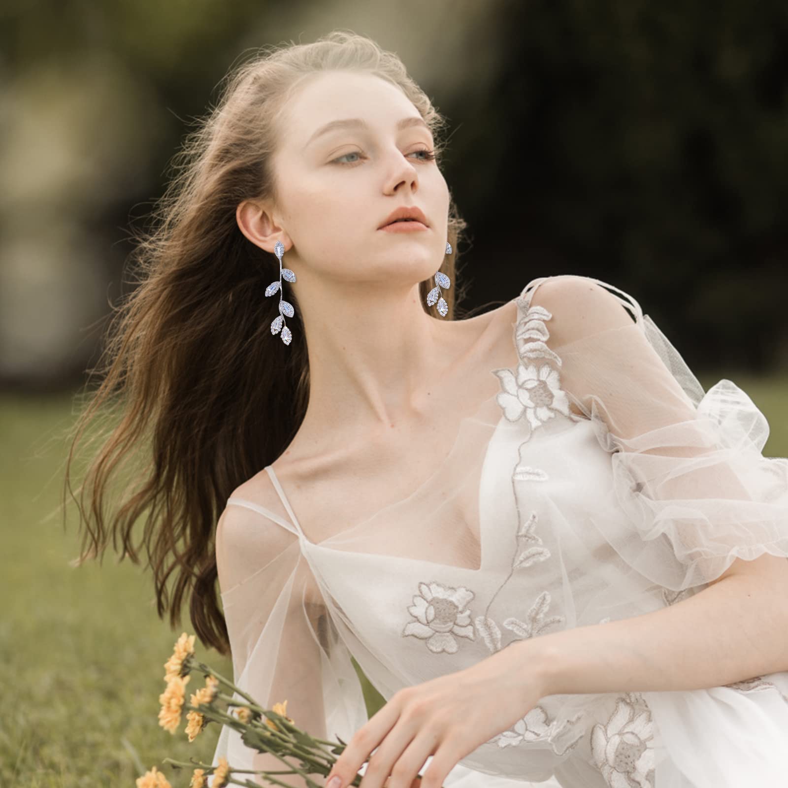 Elegant Crystal Cubic Zirconia Rhinestone Leaf Dangle Earrings for Wedding, Prom, Anniversary - Perfect Bridal Jewelry Gift for Bride, Bridesmaids & Special Occasions