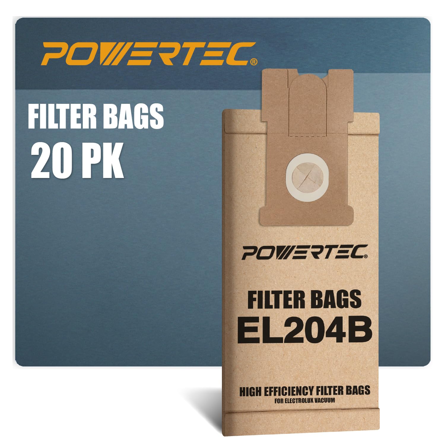 POWERTEC EL204B Vacuum Bags 20PK - Compatible with Electrolux, Aptitude Upright 5010, EL5010, EL5010A, EL5010A-1, EL5010AZ - Replacement Dust Filter Bags (75056-P2) - Ideal for Home Cleaning, Pet Hair Removal & Allergen Reduction