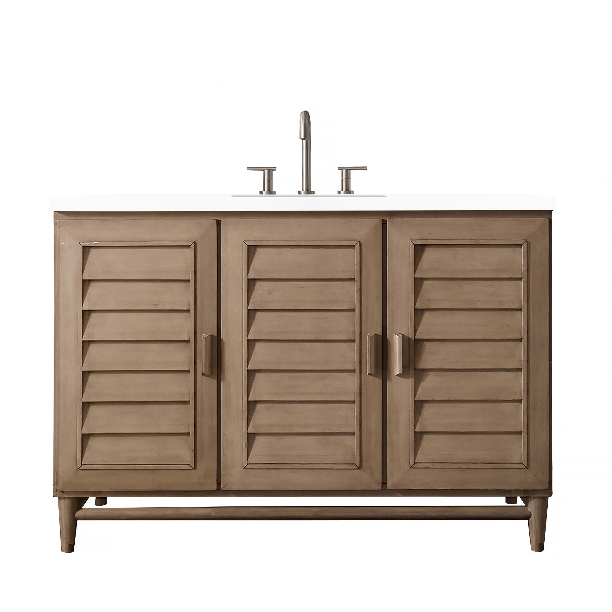 Portland 48 Inch Single Bathroom Vanity with Whitewashed Walnut & 3CM White Zeus Quartz Countertop - Perfect for Modern Farmhouse & Coastal Bathroom Designs