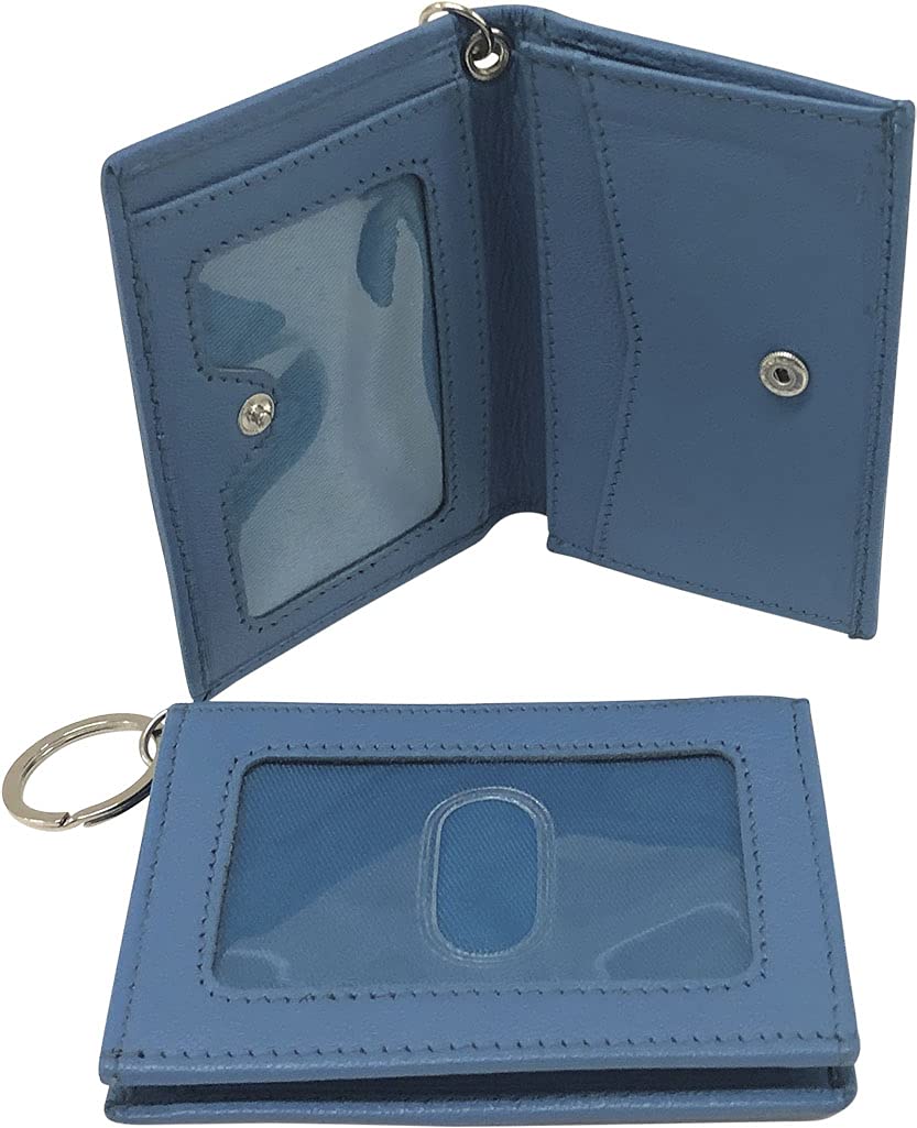 Premium Two-Fold Leather Wallet with Clear ID Window - Bi-Fold RFID Blocking Card Holder with Keychain (Teal Blue) | Perfect for Travel, Business & Everyday Use