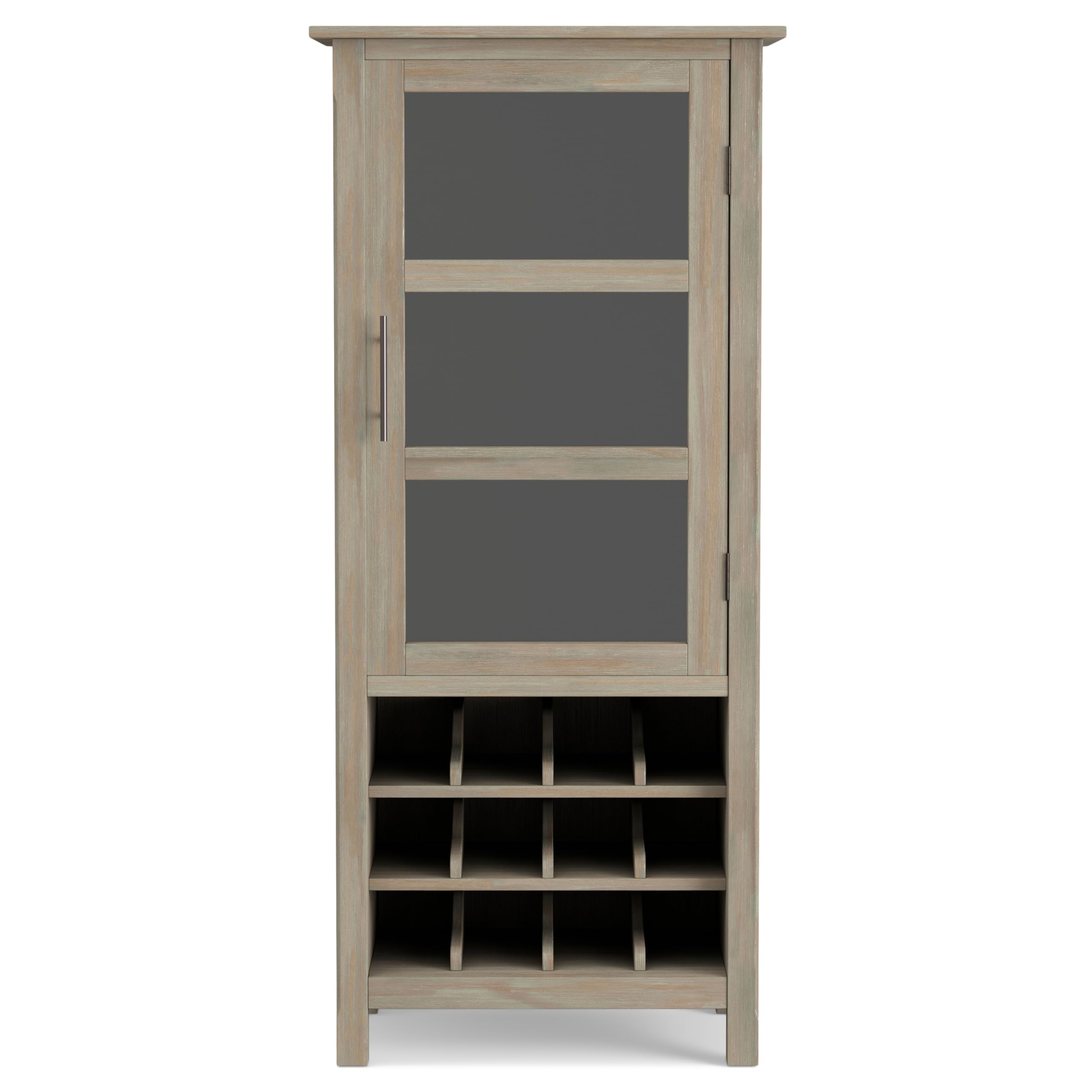 SIMPLIHOME Avalon 12-Bottle Solid Wood Wine Rack Cabinet - 23 Inch Wide Contemporary Storage for Wine Bottles in Distressed Grey Finish | Perfect for Living Room, Dining Room, Kitchen & Home Bar Decor