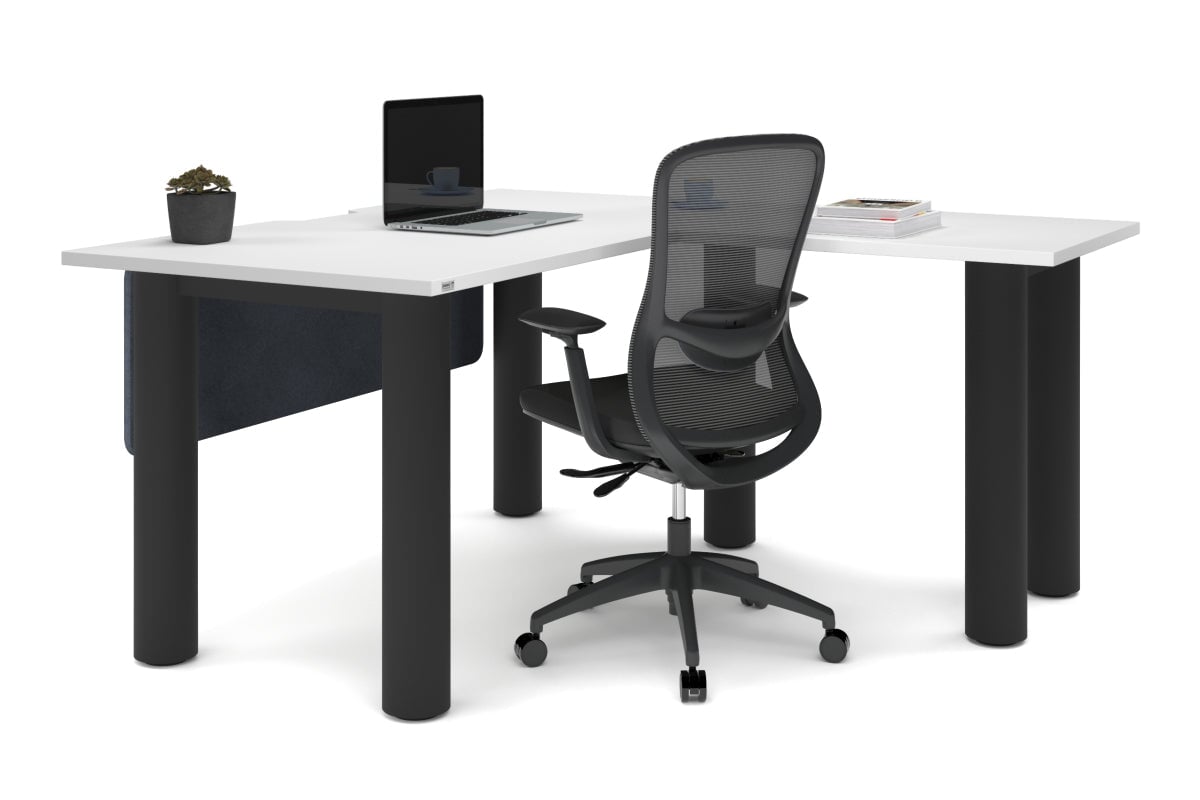 L-Shaped Corner Office Desk with Quadro Cylinder Legs - 1400L x 1550W, Cable Management Scallop - Perfect for Home Office, Study Room & Workspace Organization