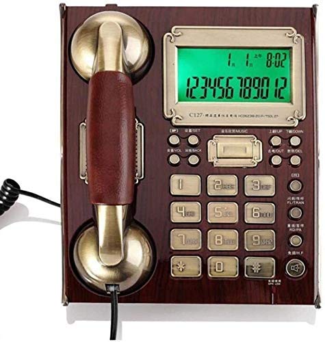 YUBIN Leather Corded Landline Phone with Caller ID Display & Speakerphone - Portable Desktop Home/Office/Hotel Phone with Callback Function (Black/Beige) | Perfect for Home Offices, Reception Desks & Hotel Rooms