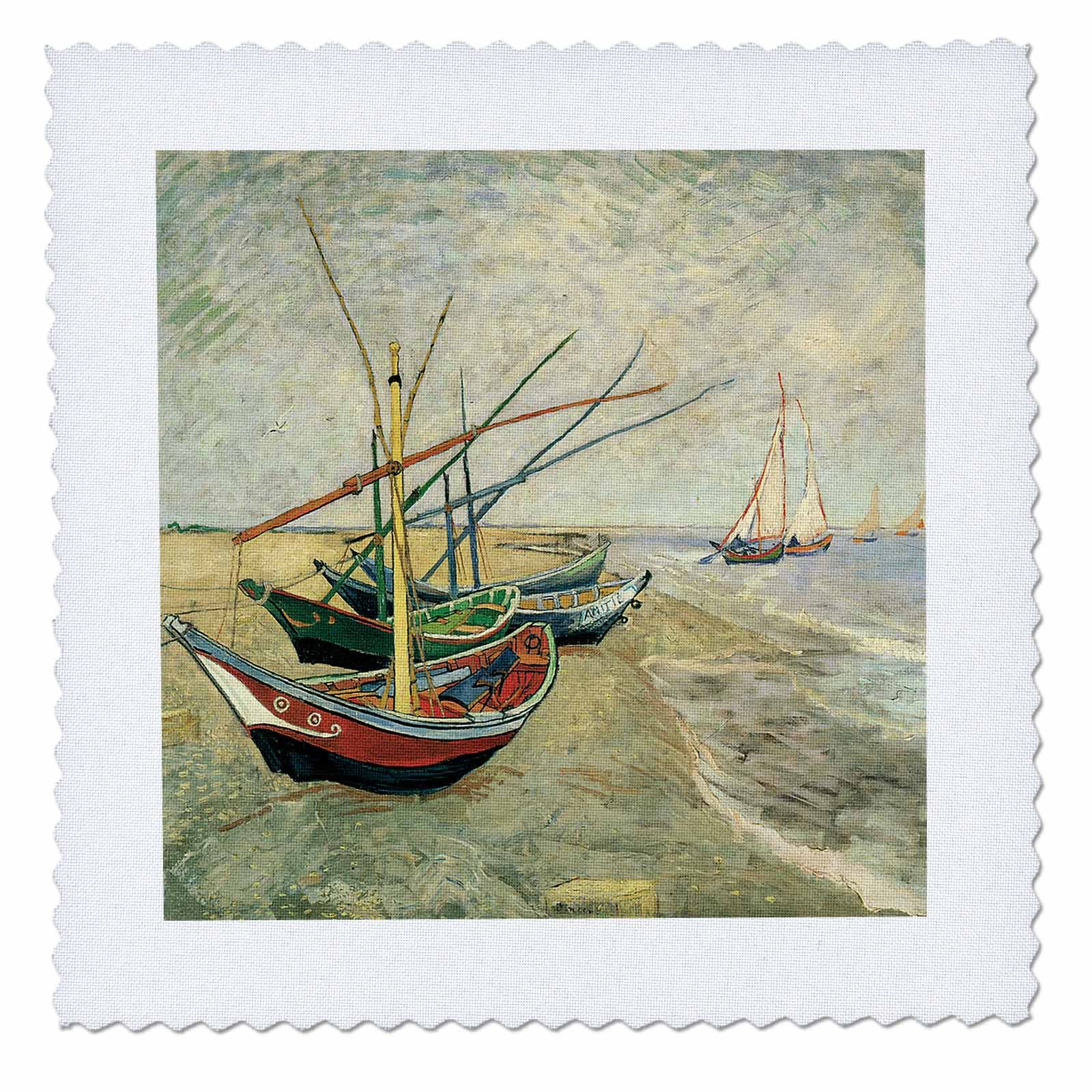 Vincent Van Gogh Boats on The Beach at Saintes-Maries Quilt Square - 6x6 Inch Art Panel for DIY Quilting, Home Decor & Wall Art | Perfect for Craft Projects, Gifts & Van Gogh Lovers