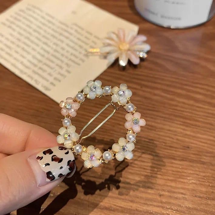 FAVELA Korean Style Pearl Resin Acrylic Hair Clips | Rhinestone Bobby Pins Hair Slides for Women & Girls | Elegant & Comfortable Hair Accessories Set (4-Pack) | Perfect for Weddings, Parties & Daily Styling