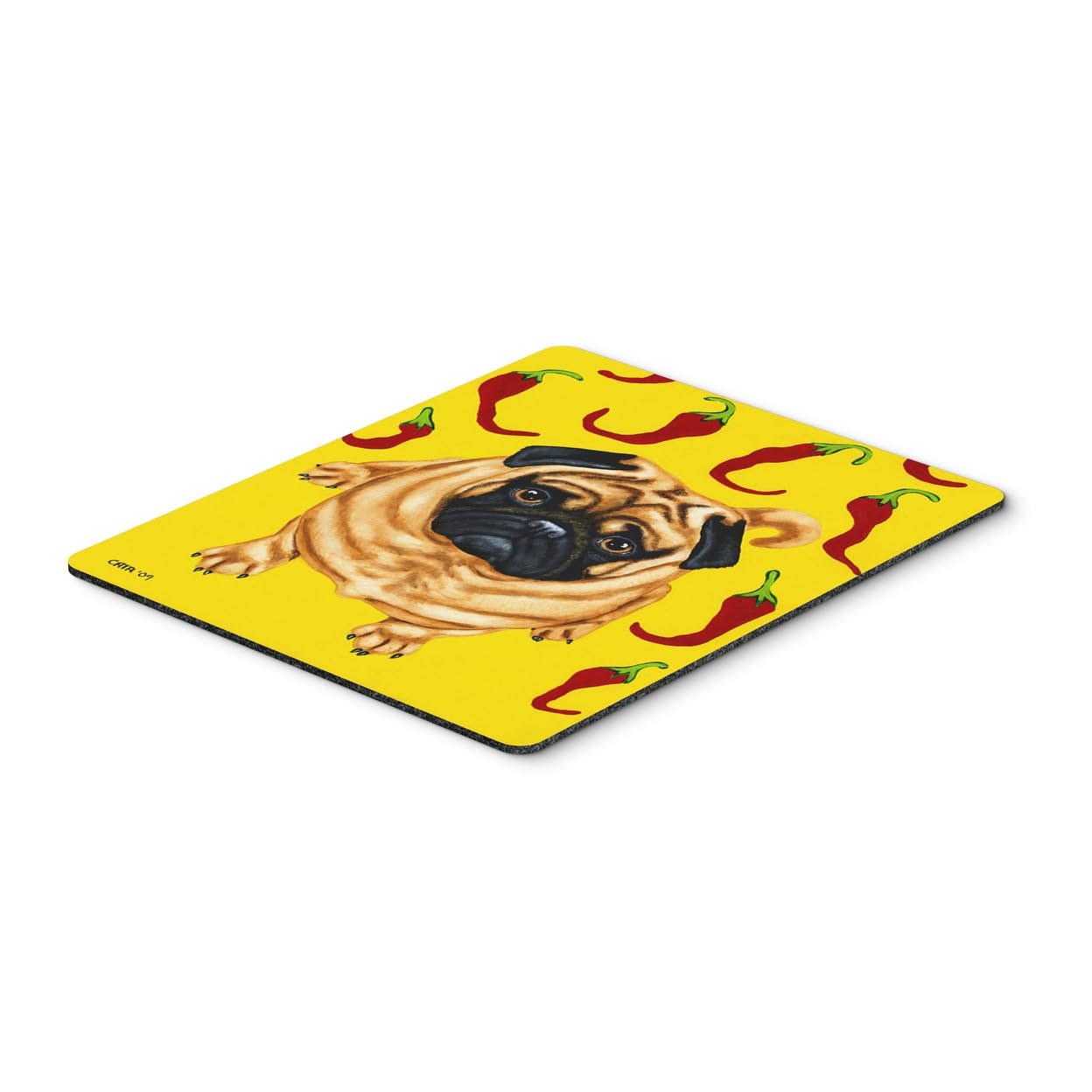 Caroline's Treasures AMB1412MP Pick a Pepper Pug Mouse Pad - Large Washable Non-Slip Desk Mat for Home Office, Gaming & Computer Work | Cute Pug Design Hot Pad & Trivet for Kitchen Use