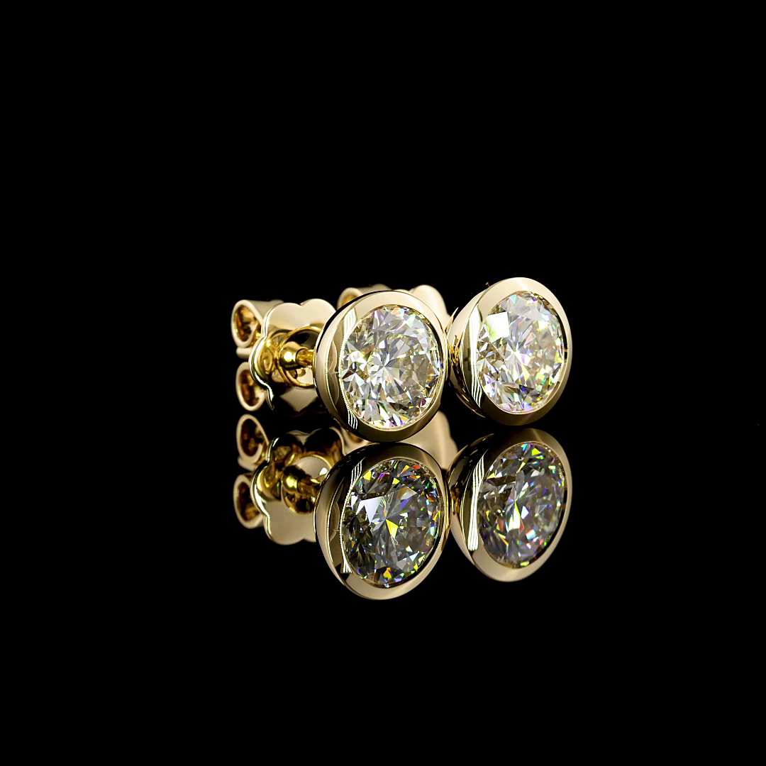 2.1 Carat Lab Grown Round Diamond Stud Earrings - F Color VVS1 Clarity in 14K Yellow Gold | Perfect for Weddings, Anniversaries & Special Occasions