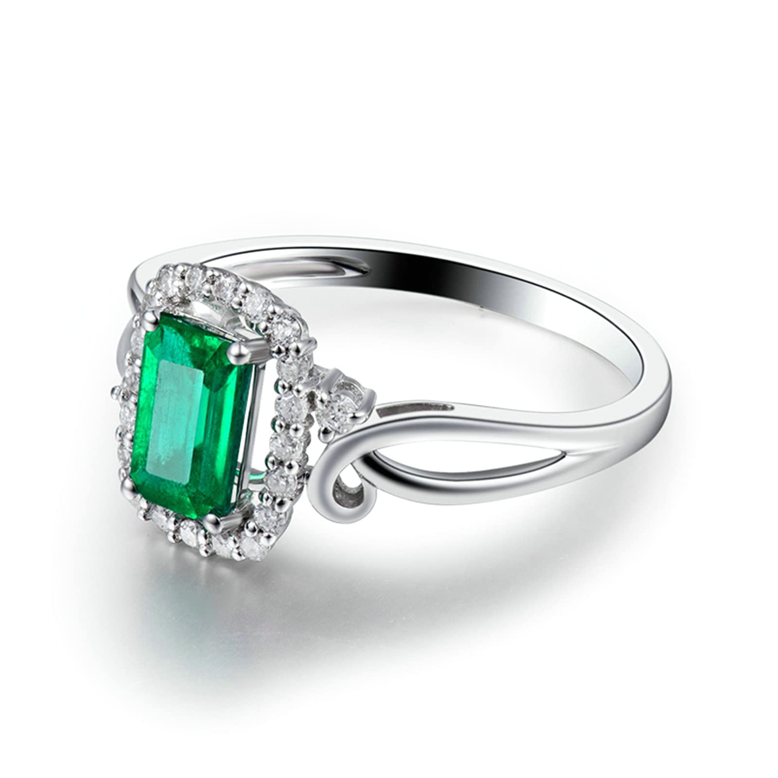 18K White Gold Wedding Ring for Women - Elegant Moissanite & Zirconia Engagement Band, Emerald-Cut Simple Wedding Ring, Sterling Silver 925 Jewelry - Perfect for Proposals, Anniversaries & Special Occasions