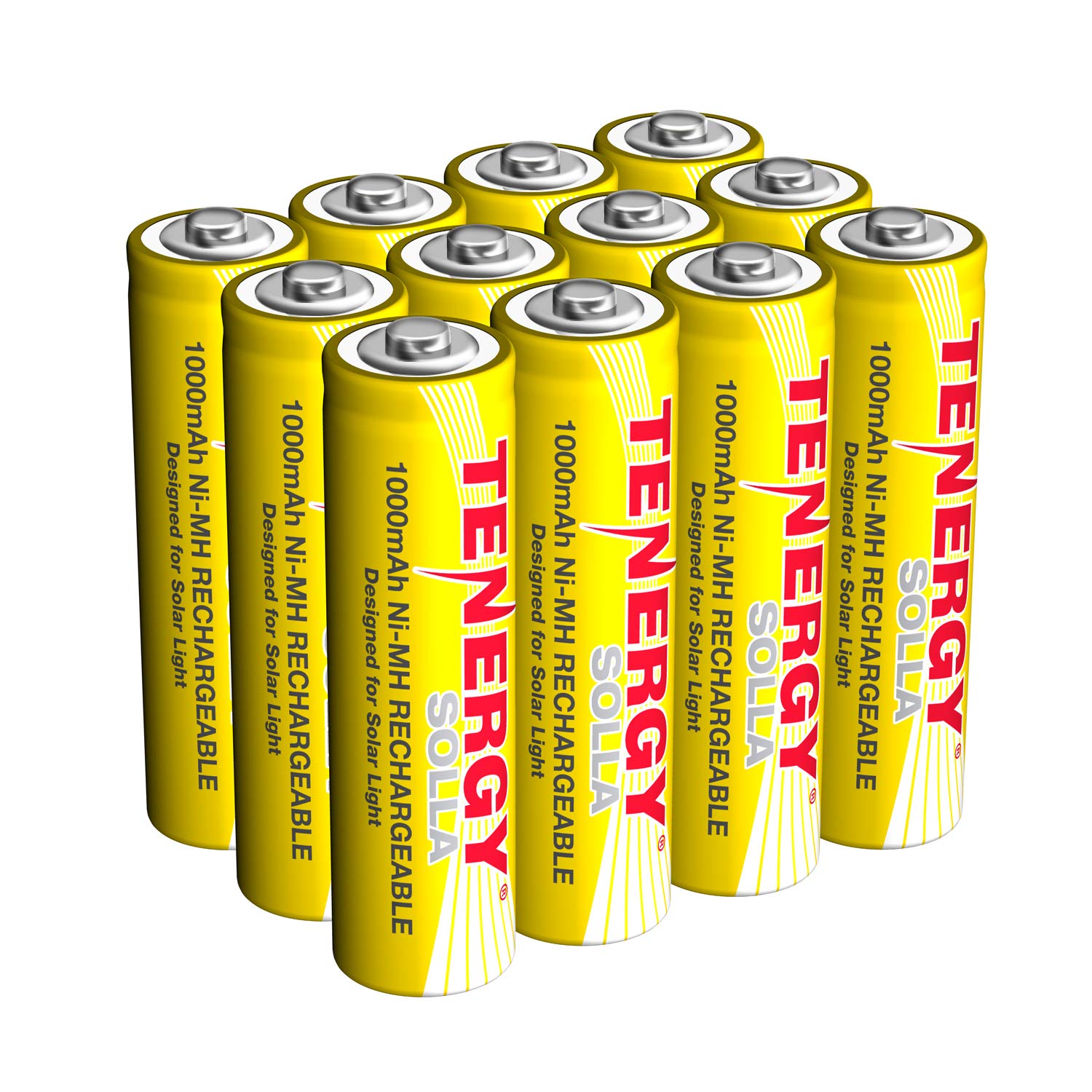 Tenergy Solla Rechargeable NiMH AA Batteries 12-Pack - 1000mAh Solar Batteries for Outdoor Solar Lights, Waterproof & Leak-Proof, Long-Lasting 5+ Year Performance, UL Certified - Perfect for Garden Lighting, Pathway Markers & Landscape Illumination