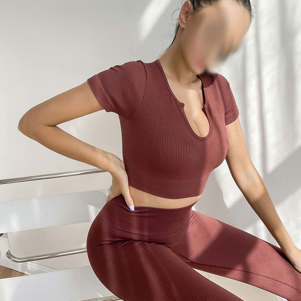 Women's Seamless Yoga Set - High Waist Workout Leggings & Sports Bra Crop Top | Gym Clothing for Women | Red | Medium | Perfect for Yoga, Pilates & Fitness Training