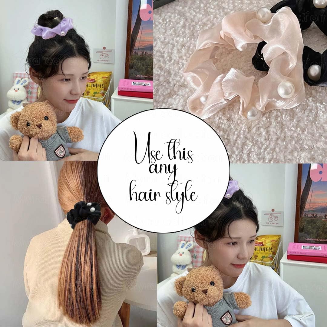 Myra Collection 5-Piece Pearl Hair Ties Scrunchies - Durable & Elegant Hair Accessories for Women and Girls | Perfect for School, Work, Parties and Everyday Use