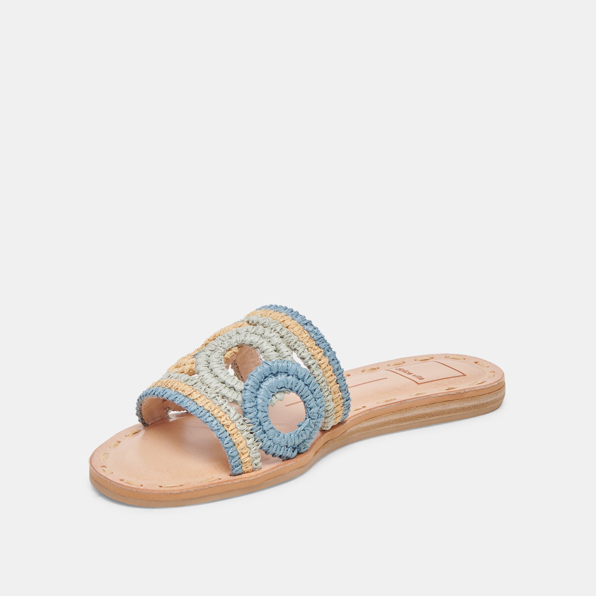 DANY Women's Blue Multi Raffia Sandals - Comfortable Summer Beach Slides for Outdoor Walking and Casual Wear