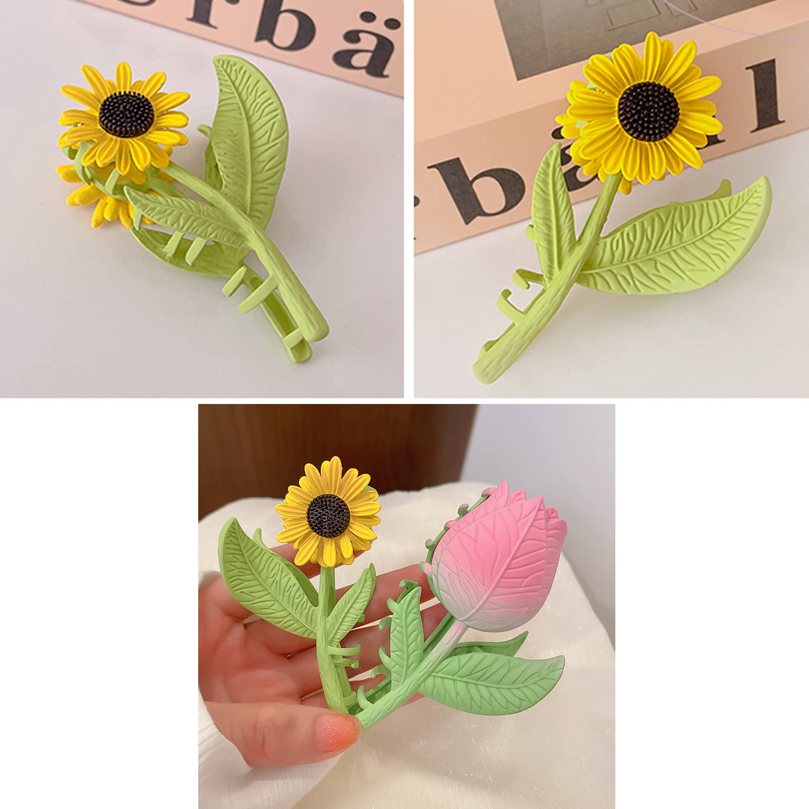 Non-Slip Large Hair Claw Clip for Women - 2PCS Sunflower & Tulip Style Strong Hold Jaw Clips for Thick Hair - Perfect for Ponytails, Buns and Everyday Hairstyles
