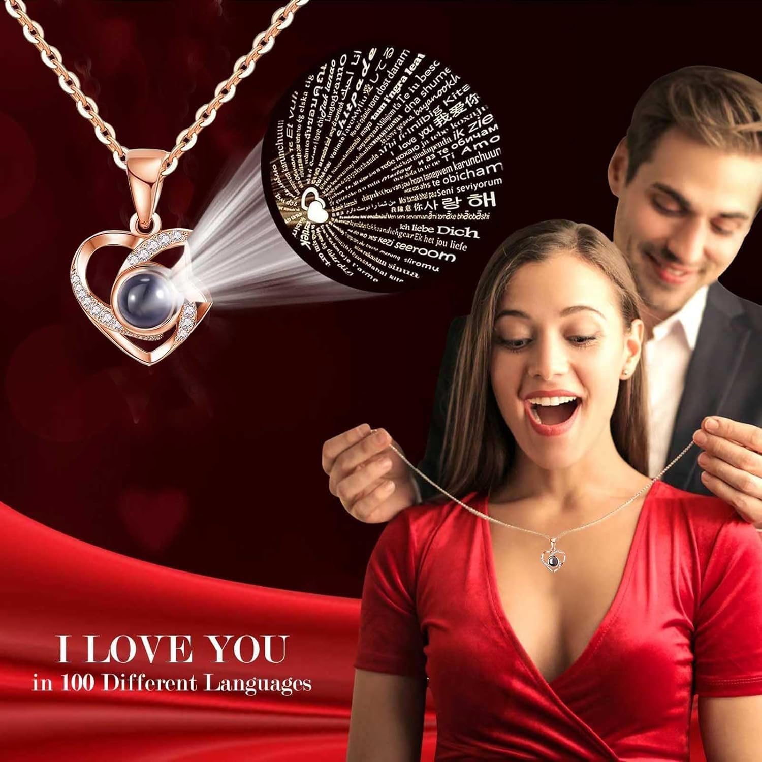 FullGen Preserved Rose Gift Box - Eternal Rose with 'I Love You' Necklace in 100 Languages for Her, 12-Rose Jewelry Box - Perfect Romantic Gift for Valentine's Day, Anniversary, Mother's Day & Christmas - Ideal for Surprise Proposals, Date Nights & Special Occasions