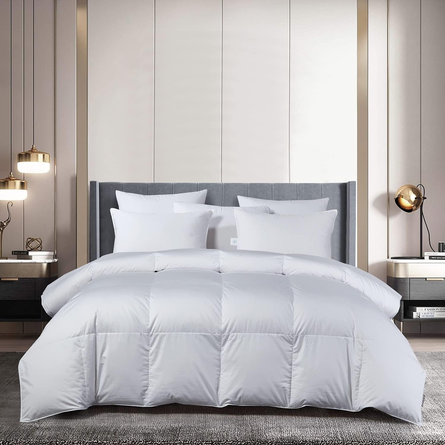 Beautyrest White Goose Down Comforter Queen Size - All Seasons 650 Fill Power European Down Duvet Insert | Hypoallergenic Sateen Cotton Cover | Made in USA | Perfect for Cozy Bedroom & Guest Room Comfort