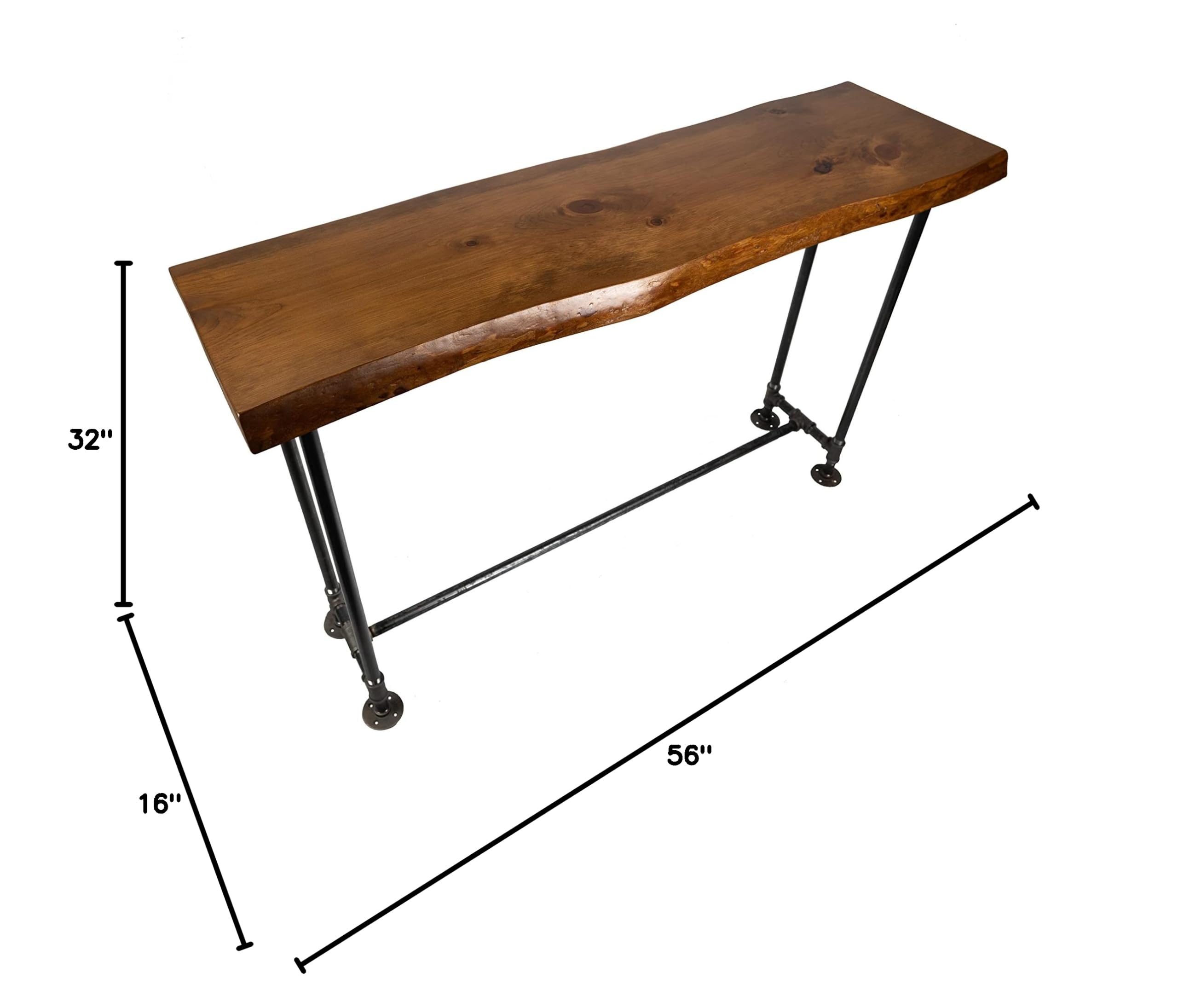 Industrial Pipe Sofa Table - Live Edge Wood Console Table for Entryway, Behind Couch or Hallway - Rustic Honey Pine Finish - Perfect for Farmhouse, Industrial & Modern Home Decor