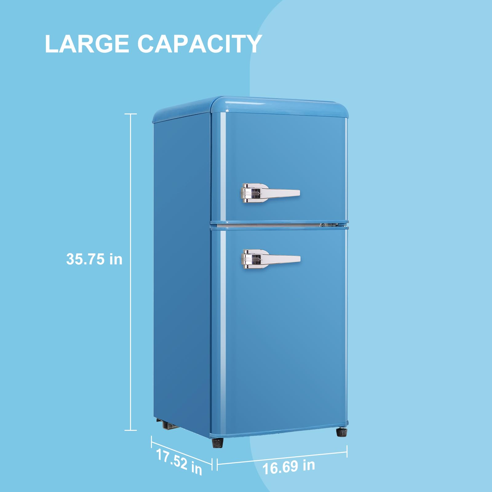 3.2 Cu.Ft Retro Mini Fridge for Bedroom - Adjustable Removable Double Door Compact Refrigerator in Blue | Perfect for Dorm, Office, Cabin & Small Spaces | Keep Drinks & Snacks Fresh Anywhere