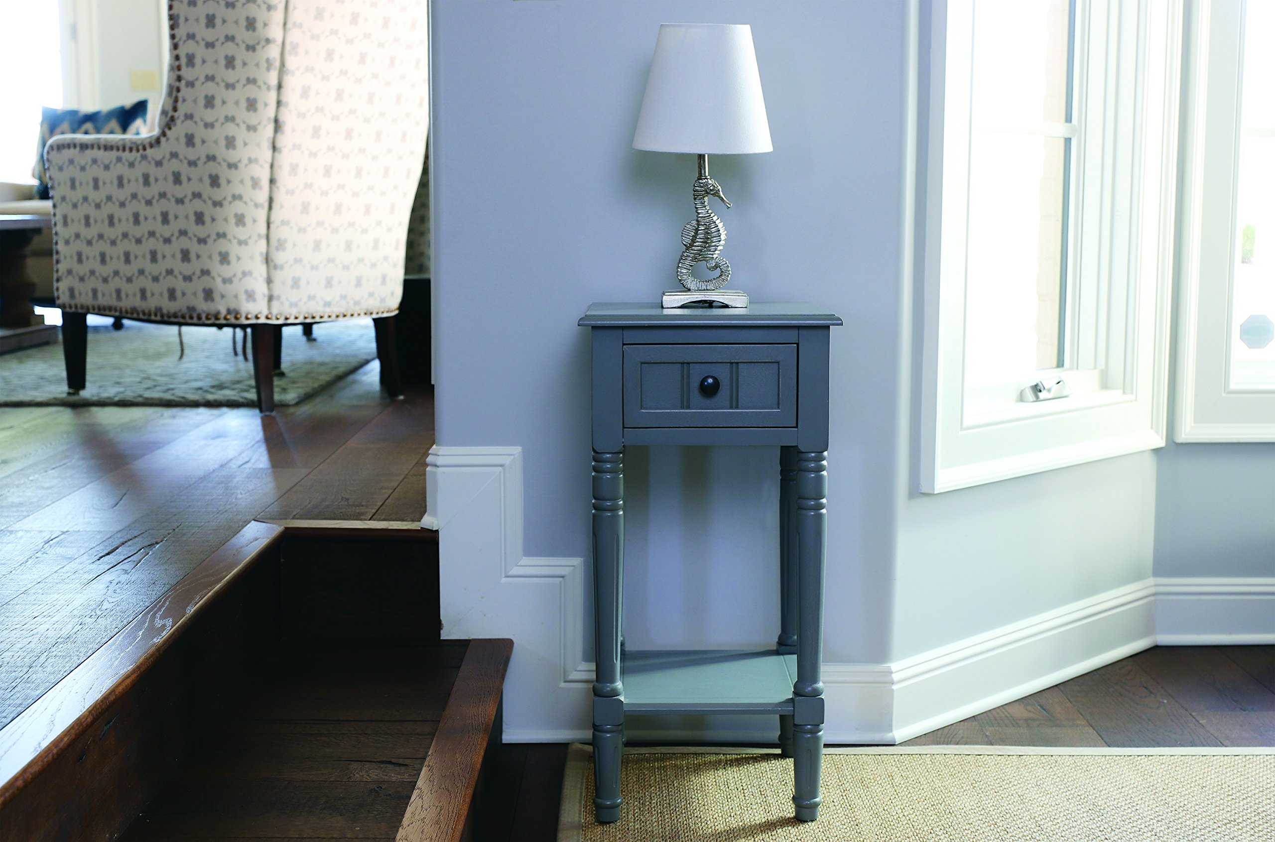 Decor Therapy Simplify 1-Drawer Accent Table with Eased Edge in Grey - Perfect for Living Room, Bedroom or Office Side Table
