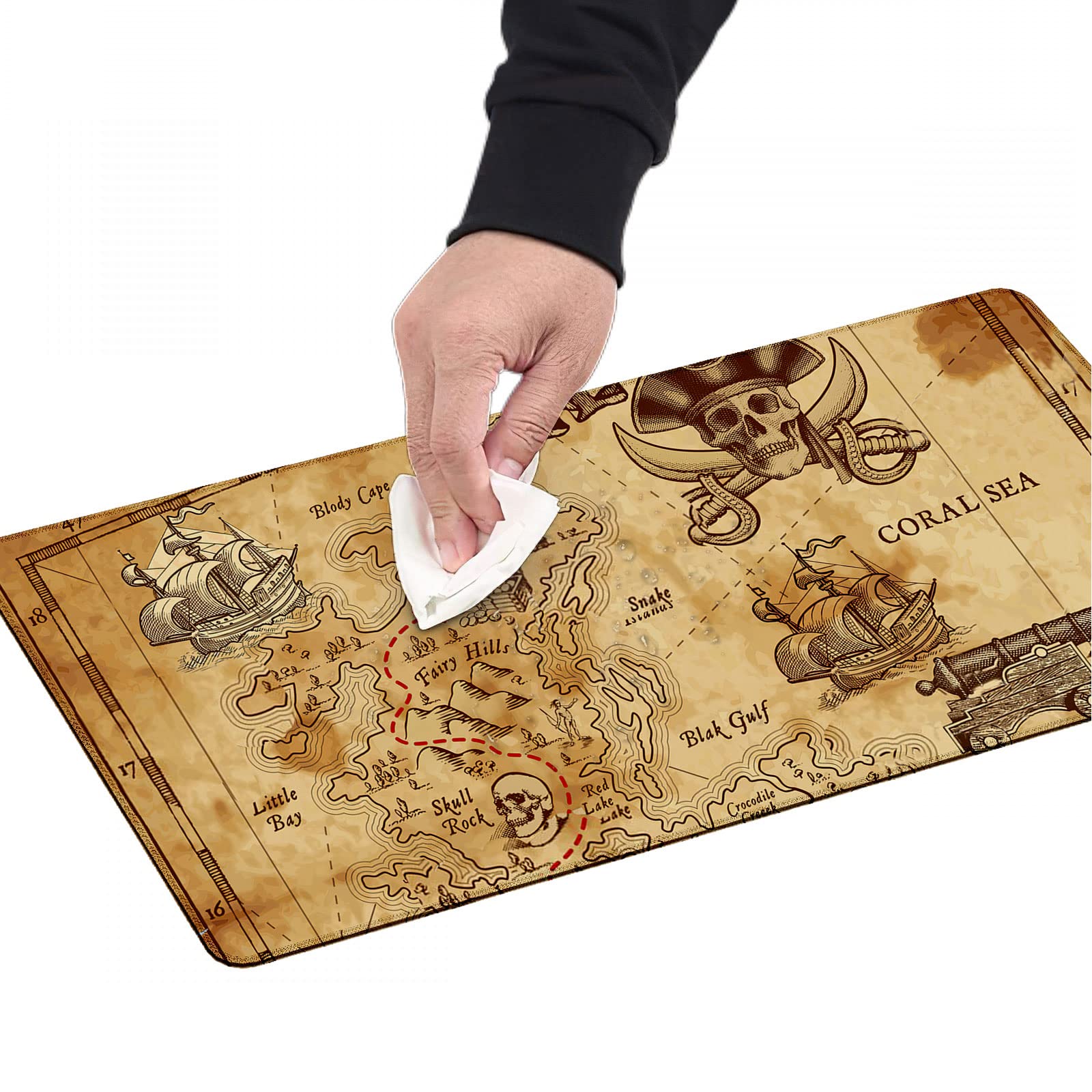 Skull Pirate Map Gaming Mouse Pad - Extra Large 31.5×11.8 Inch Non-Slip Rubber Base Desk Mat with Stitched Edges for PC, Laptop, Office & Home Use - Perfect for Gamers, Professionals & Students