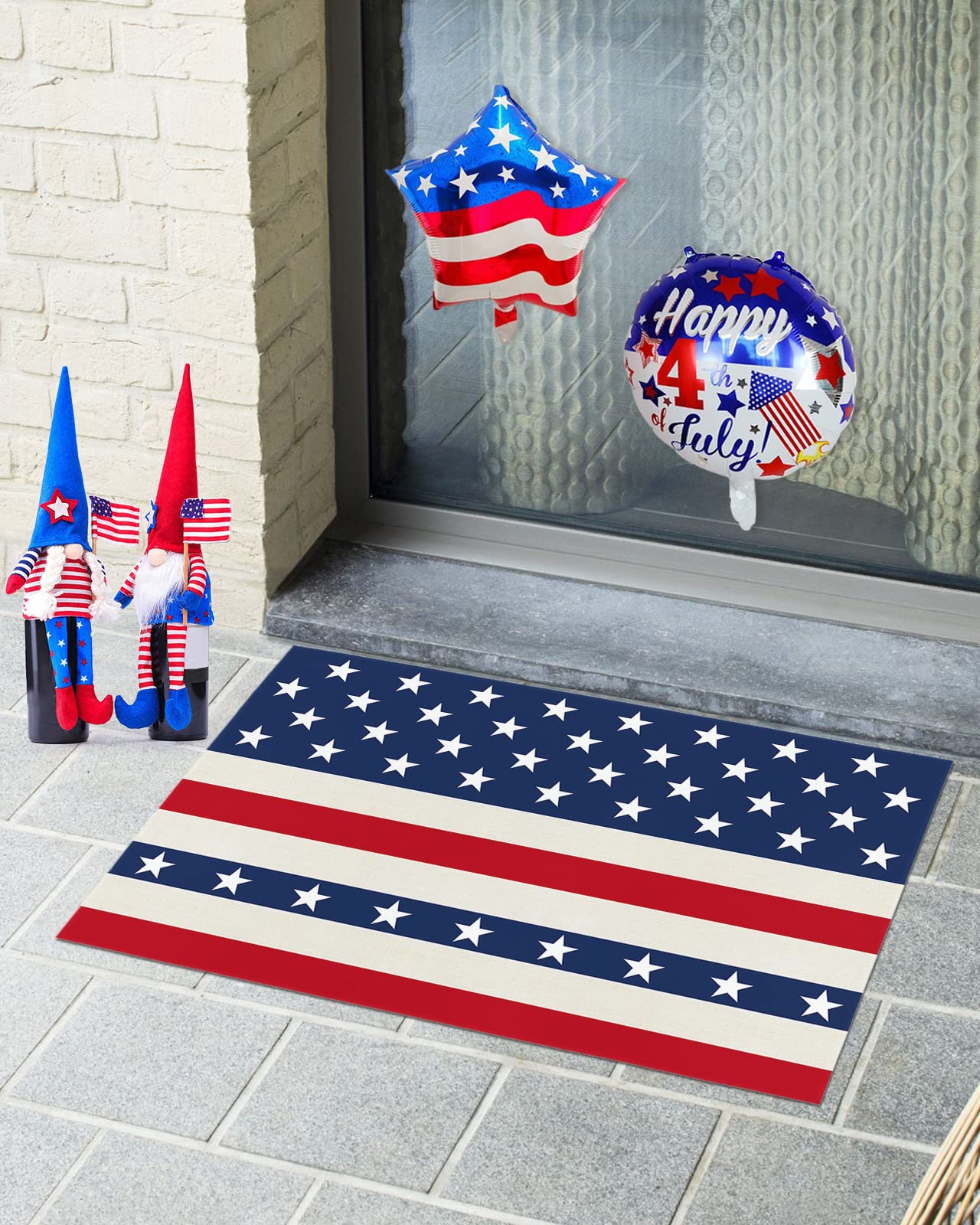 4th of July Patriotic Doormat - Vintage American Flag Stars & Stripes Non-Slip Welcome Mat for Entryway - Indoor/Outdoor Use - 18x30 Inch - Perfect for Home, Bathroom, Kitchen, Bedroom - Great for Spring & Summer Decor - Ideal for Front Door, Porch, and Patio