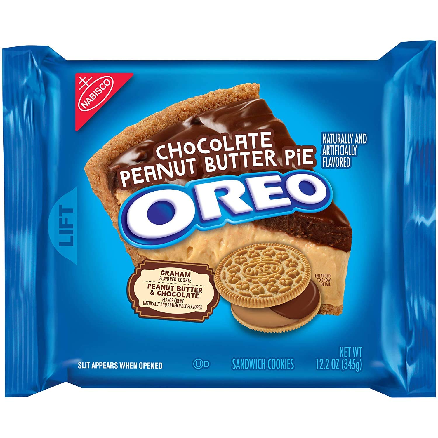 Oreo Sandwich Cookies Chocolate Peanut Butter Pie - 12.2 oz (12 Count) | Crunchy Chocolate Cookies with Creamy Peanut Butter Filling | Perfect for Snacking, Lunch Boxes & Party Treats
