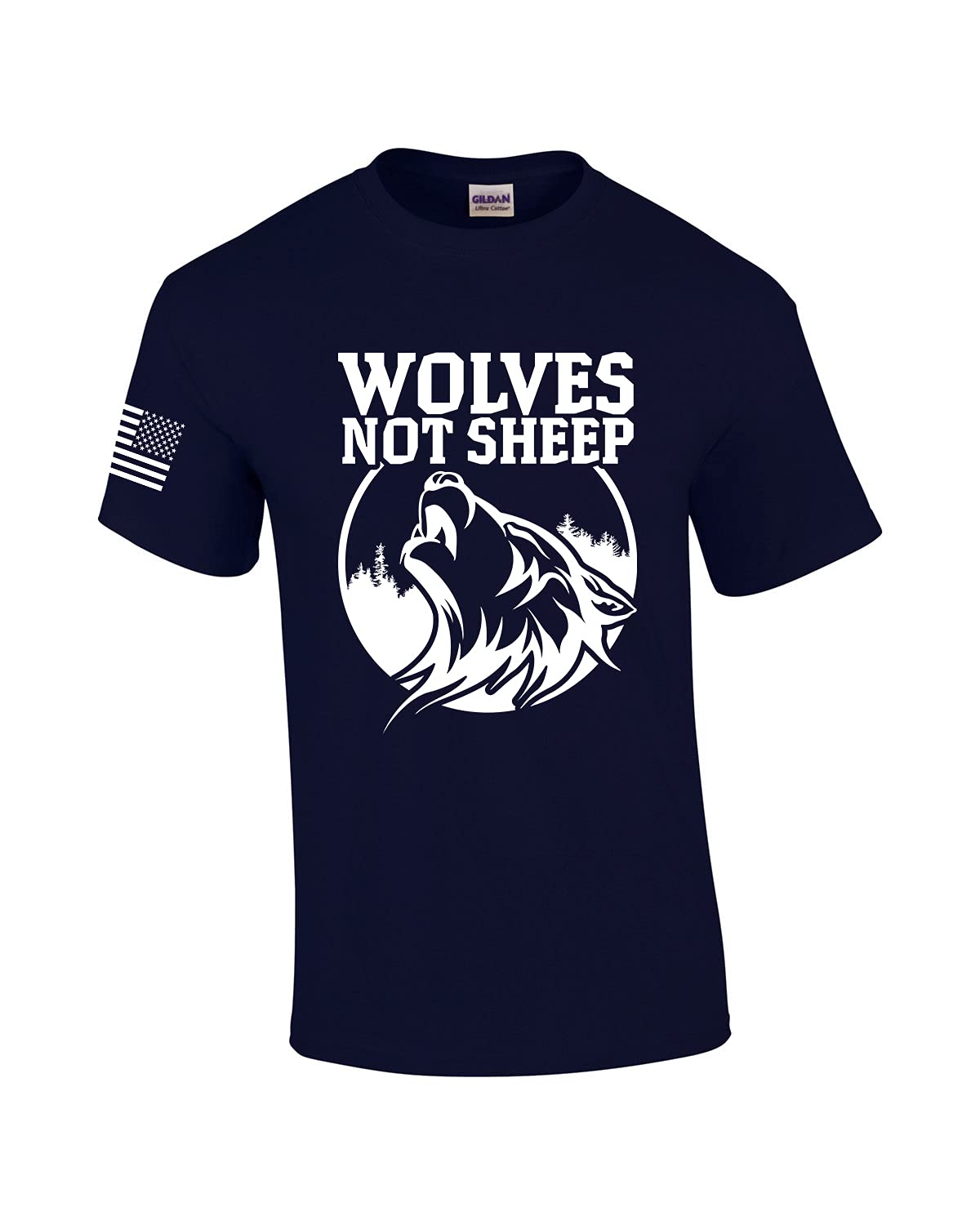 Men's Patriotic American Flag Howling Wolf T-Shirt - Vintage Wolf Head Design with Flag Sleeves | Perfect for 4th of July, Veterans Day & Outdoor Adventures