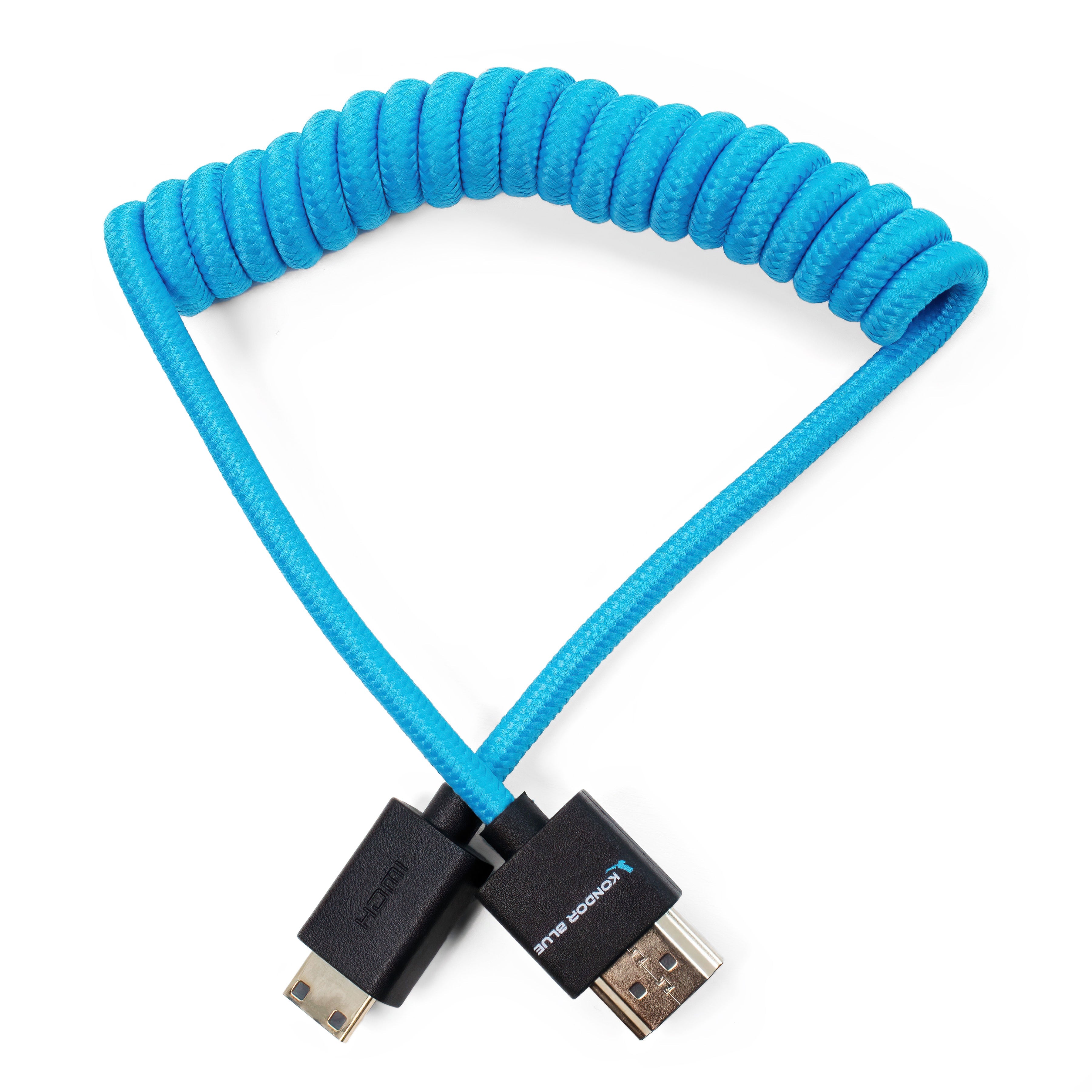 Kondor Blue Coiled Mini HDMI to Full HDMI Cable (12-24 inches) - Durable High-Speed Connection for DSLR Cameras, Camcorders & Monitors