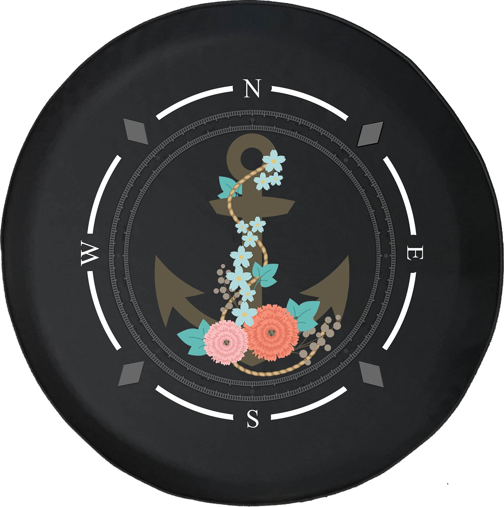 American Unlimited Spare Tire Cover with Compass & Anchor Rope Design - Universal Fit for SUV, Trailer, RV & Most Vehicles | Durable Wheel Protection for Off-Road Adventures & Beach Camping