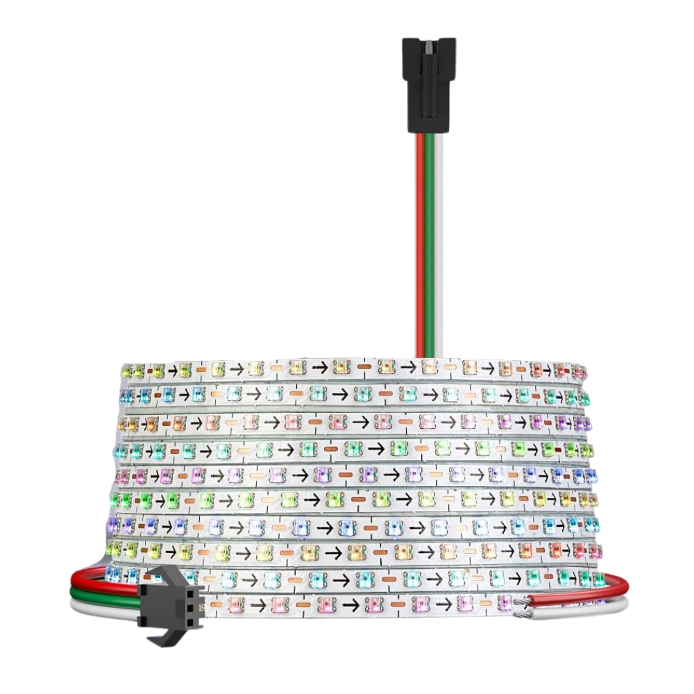 Addressable RGB LED Strip Light WS2812B IC - Ultra Narrow 2.7mm, 16.4ft 12V Low Voltage, 4.54W/ft, IP30 Indoor Use - Perfect for Home Decoration, Gaming Setup, and DIY Lighting Projects