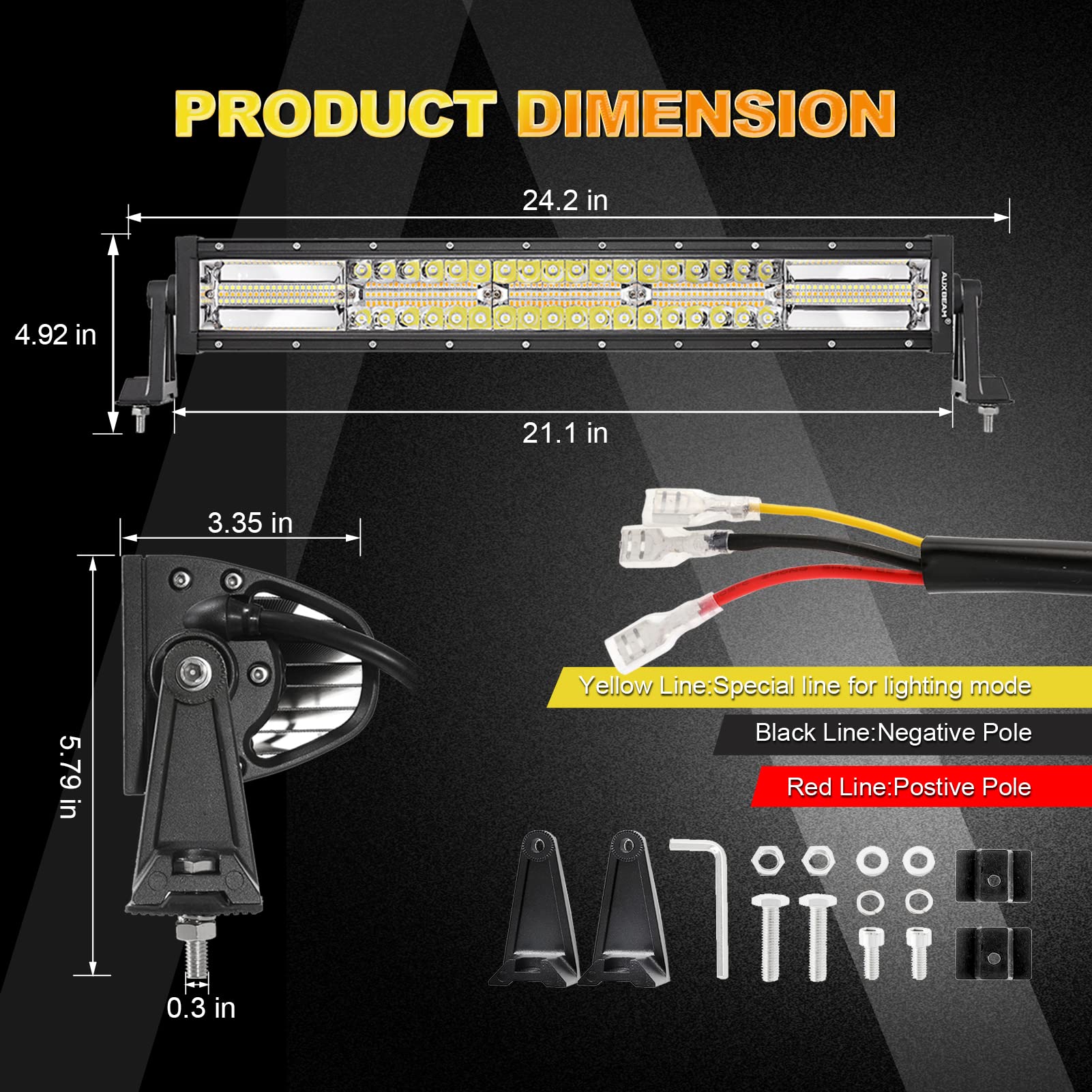 Auxbeam 22 Inch 120W LED Light Bar - 6 Modes Amber/White Strobe, Dual Color Flood Spot Combo Fog Light with 10FT Wiring Harness - Perfect for Off-Road Driving, Work Lights on Trucks, Boats, Tractors, ATVs, UTVs, Jeeps & Pickups