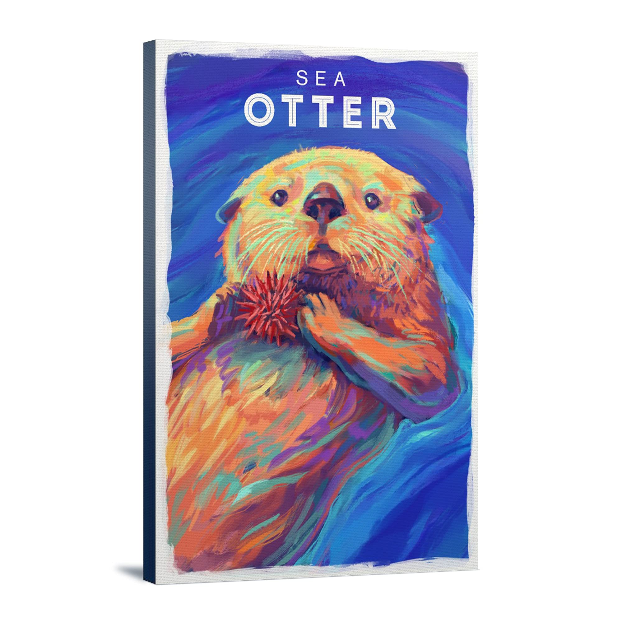 Lantern Press Sea Otter Vivid Series - 16x24 Wrapped Canvas Wall Art for Living Room, Bedroom & Office Decor - Coastal Wildlife Painting for Home & Gift