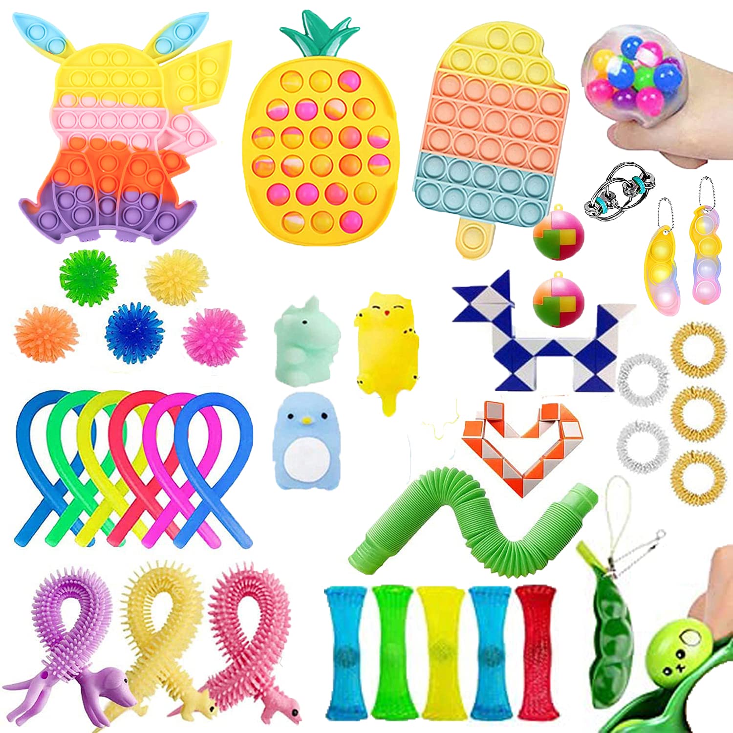 41 Pcs Sensory Fidget Toys Set for Stress Relief - ADHD Autism Anxiety Relief Toys for Kids & Adults - Includes Pop Tube, Infinity Cube - Perfect for Classroom, Office & Travel Use