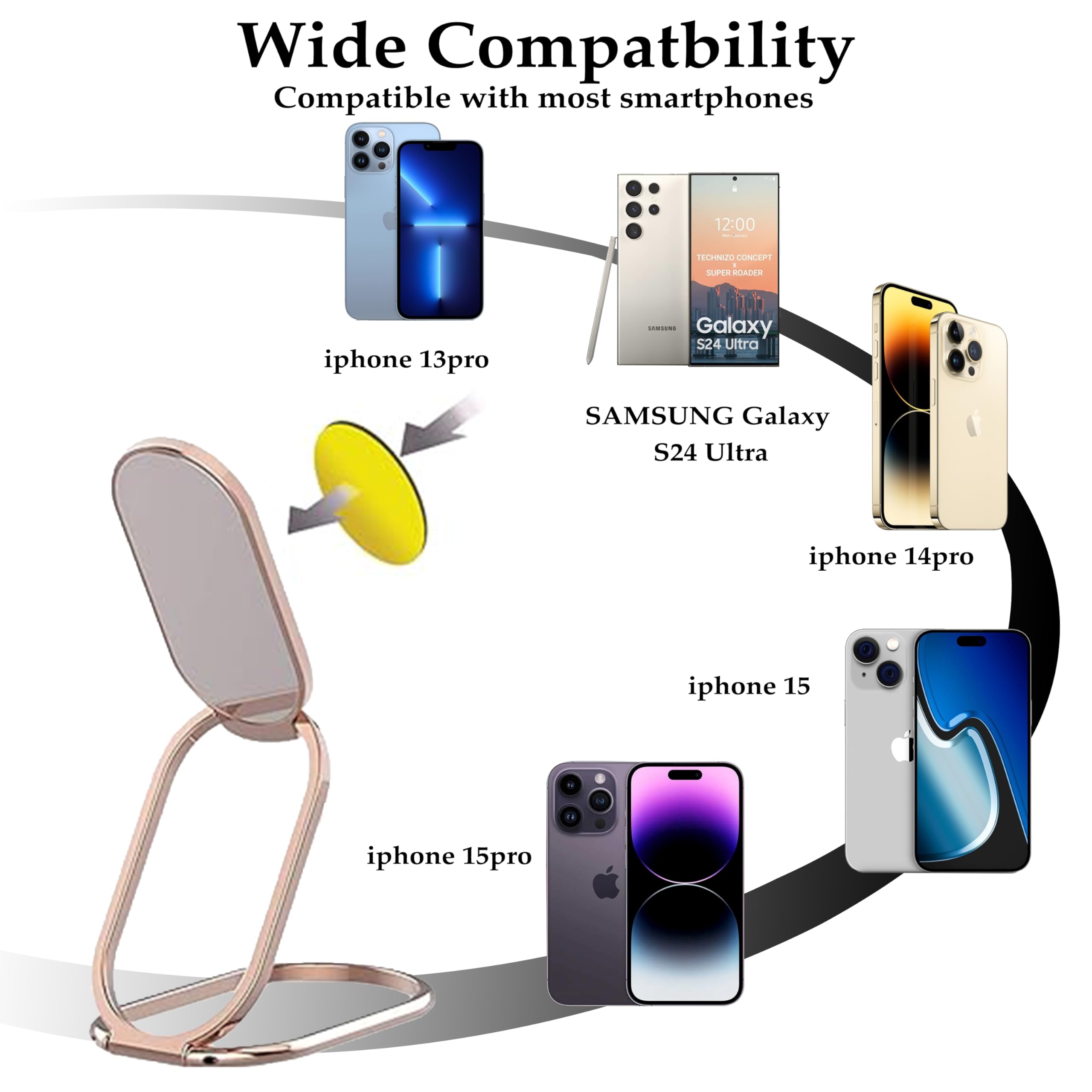 360° Foldable Phone Ring Holder for Magnetic Car Mount - Rose Gold