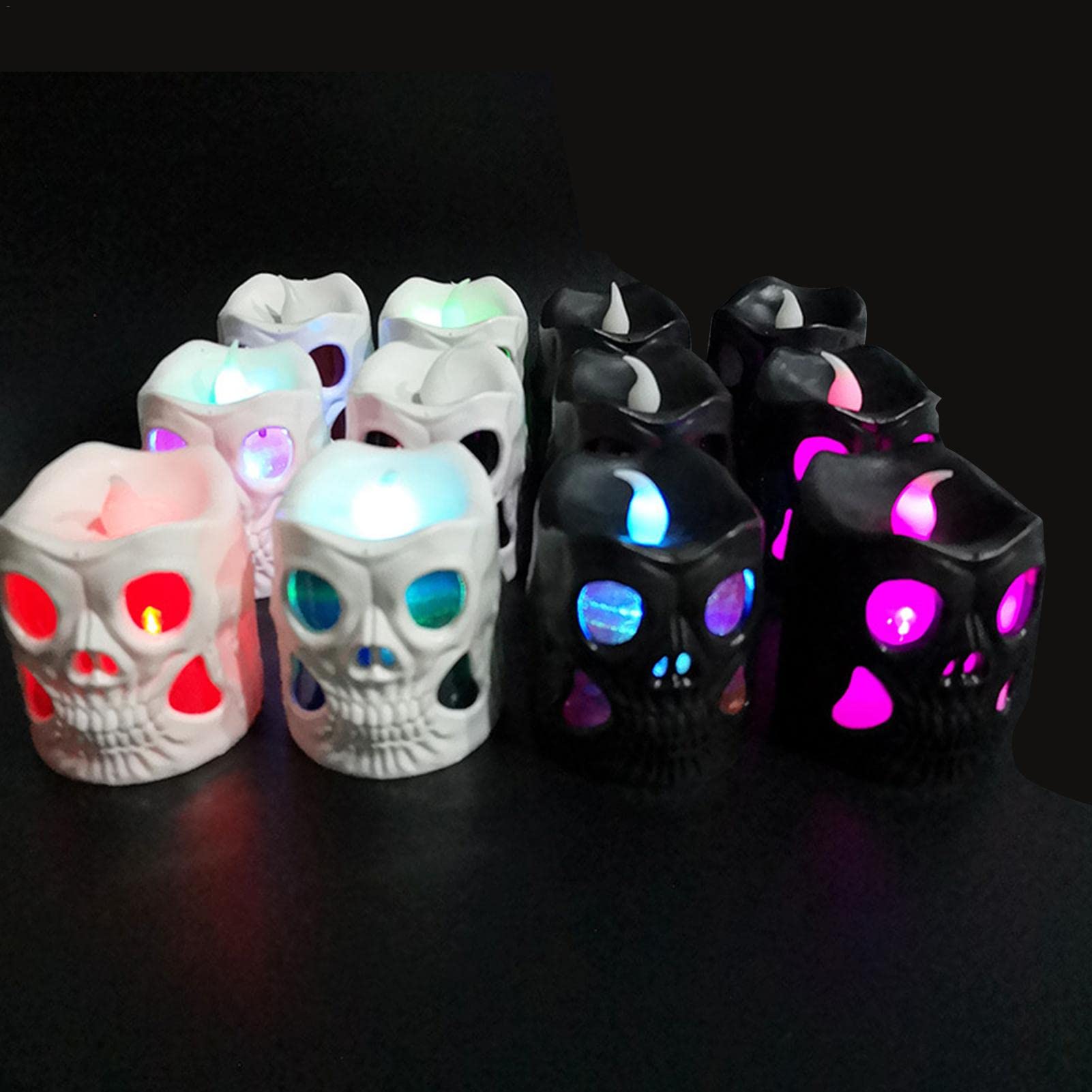 2-Pack MUMIAO Halloween Flameless LED Candles - 12-Piece Skeleton Skull Tea Lights Set, Battery-Operated 3D LED Candles for Halloween Decorations, Holiday Party Supplies & Spooky Home Decor