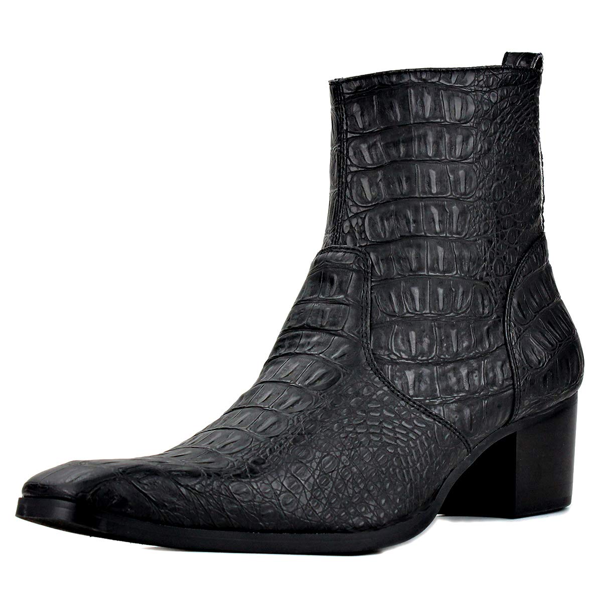 OSSTONE Men's Chelsea Ankle Boots - Genuine Leather Crocodile Print Chukka Motorcycle Boots with Side Zipper, Retro Dress Boots for Casual & Formal Wear - Perfect for Office, Riding & Night Out (Style JY020)