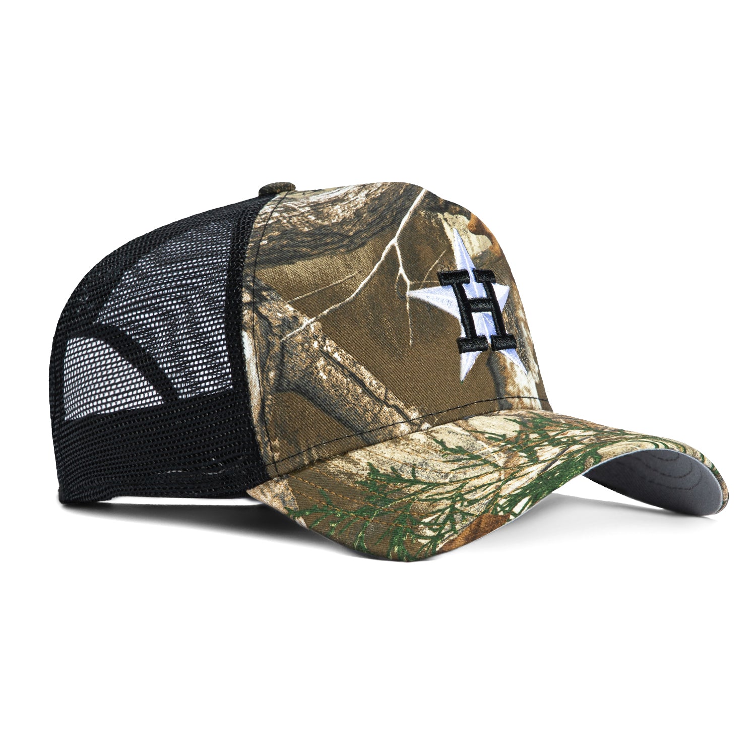 New Era 9Forty A-Frame Houston Astros Snapback Trucker Hat - Realtree Camo & Black | Adjustable Baseball Cap for Men & Women | Perfect for Baseball Games, Outdoor Activities & Streetwear Fashion