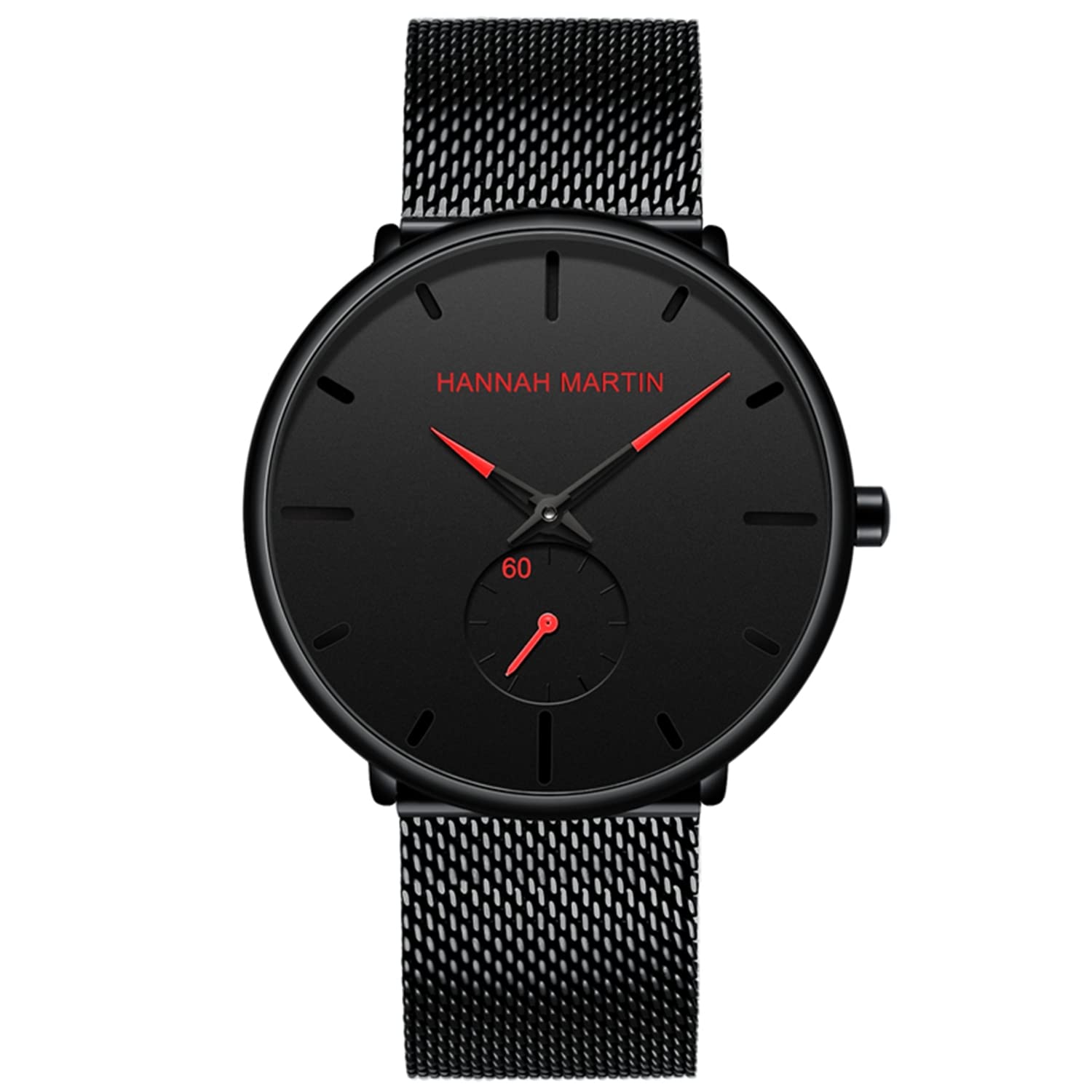 Weijie Ultra Thin Minimalist Black Men's Watch - Waterproof Stainless Steel Band Fashion Wristwatch for Business, Casual & Formal Occasions