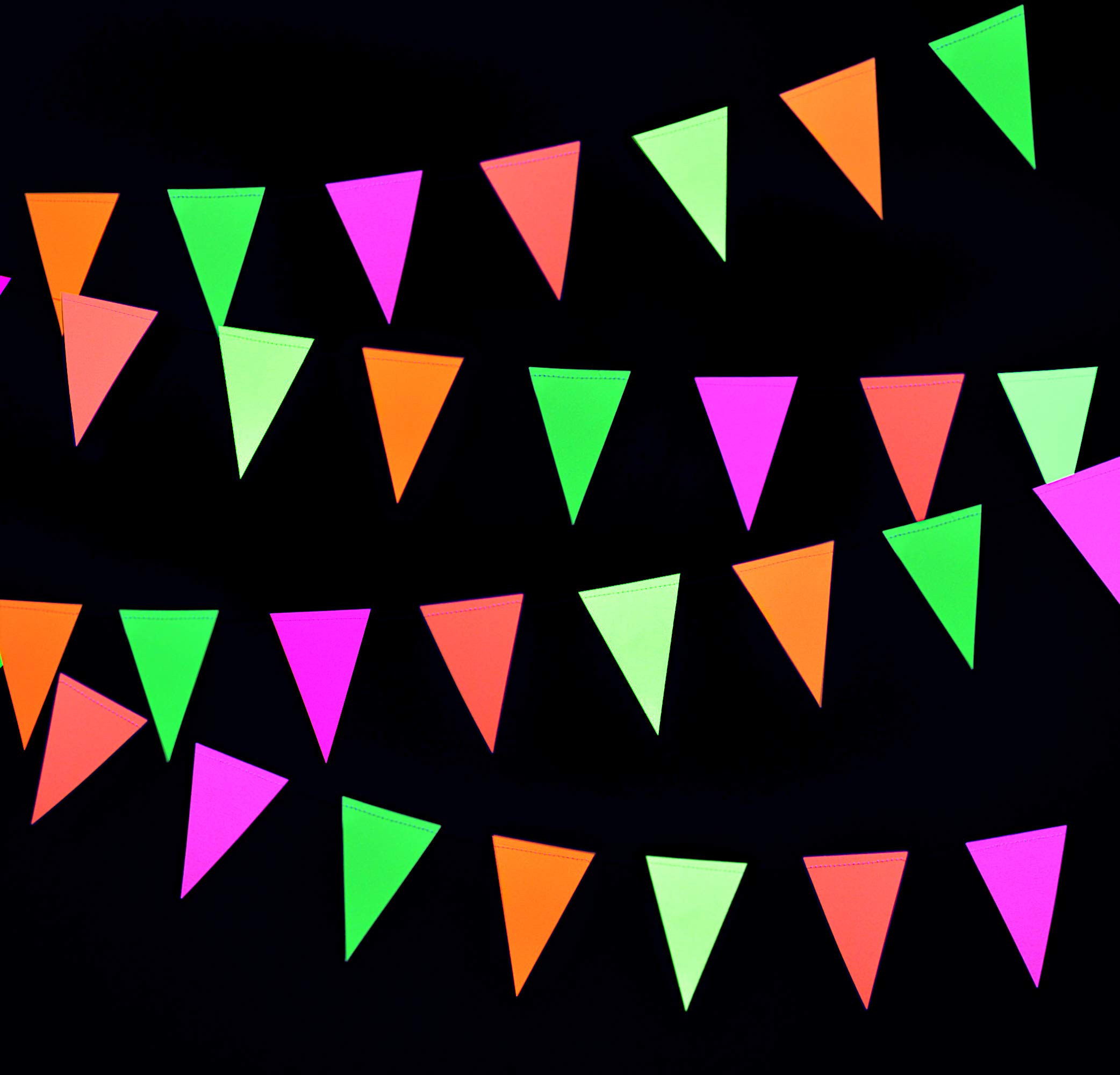 Midnight Glo 78ft Black Light Reactive Neon Paper Pennant Banner - UV Glow Party Decorations for Birthday, Wedding & Halloween (6 Pack) - Perfect for Rave, Club & Indoor/Outdoor Events