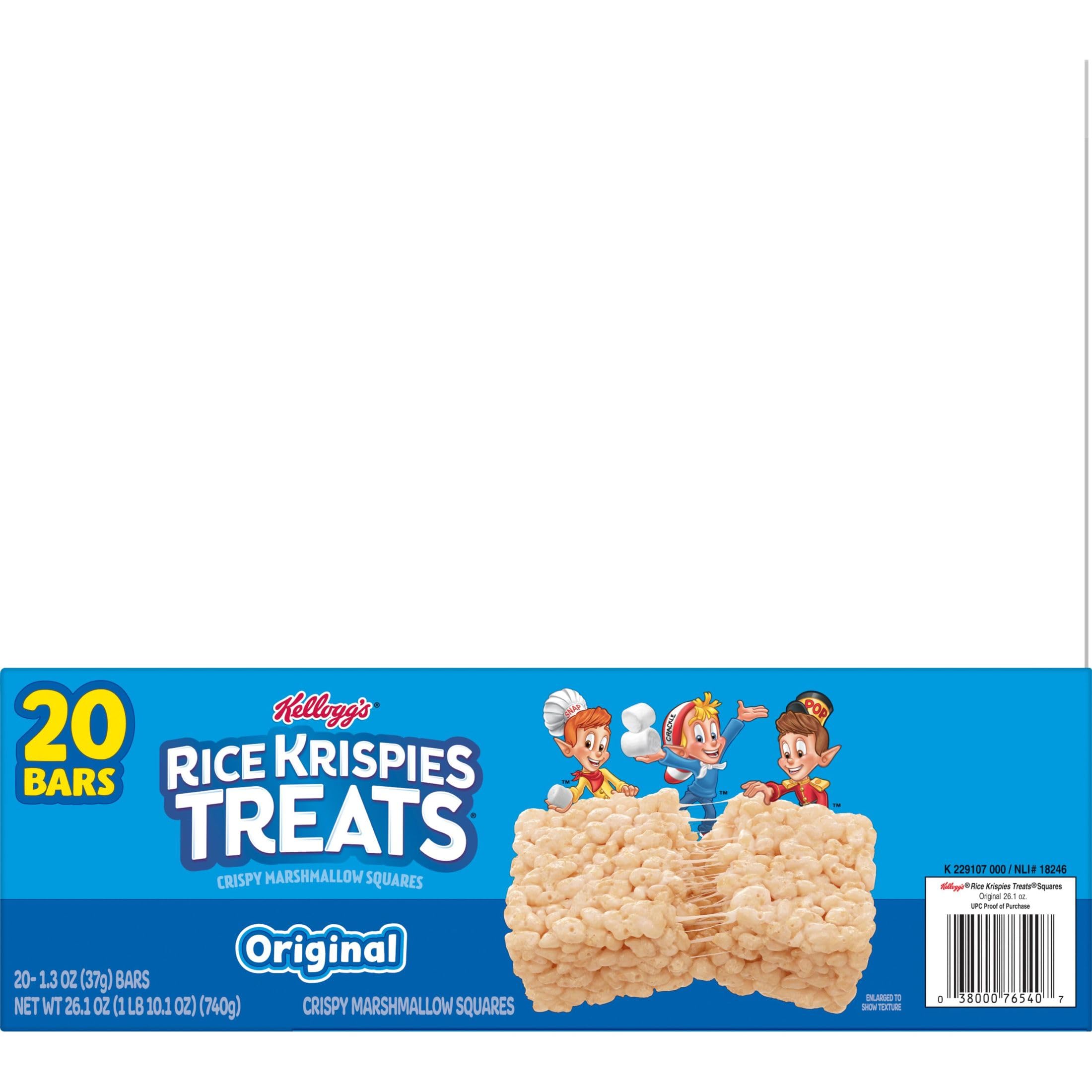Original Rice Krispies Treats Marshmallow Snack Bars - 26oz Box (20 Count) - Crunchy Sweet Lunch Snacks for Kids & Adults - Perfect for School Lunches, Office Breaks & After-School Treats