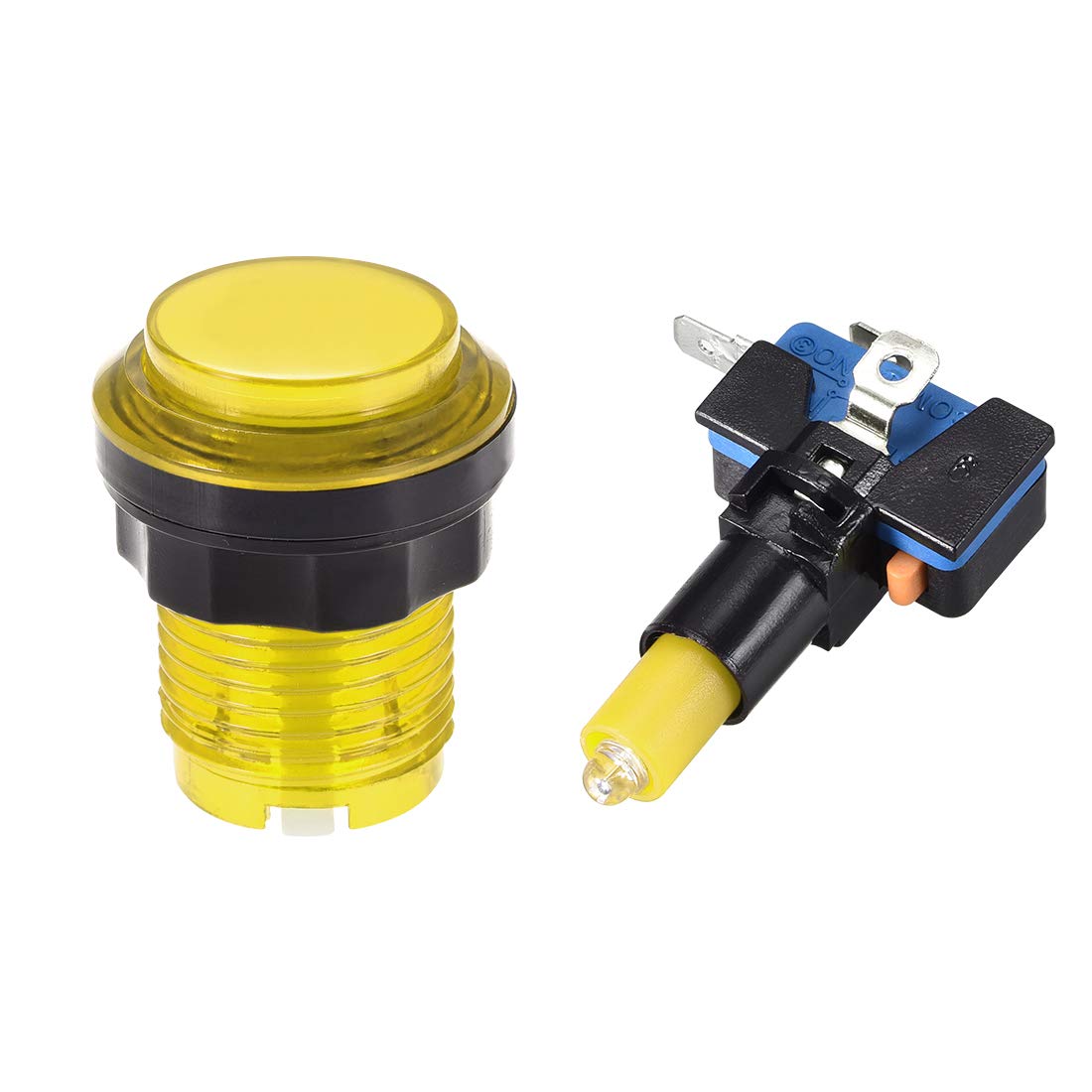 33.5mm Round 12V LED Illuminated Arcade Push Button Switch with Micro Switch - Yellow (1pc) for Video Games, DIY Cocktail Cabinets & MAME Controllers