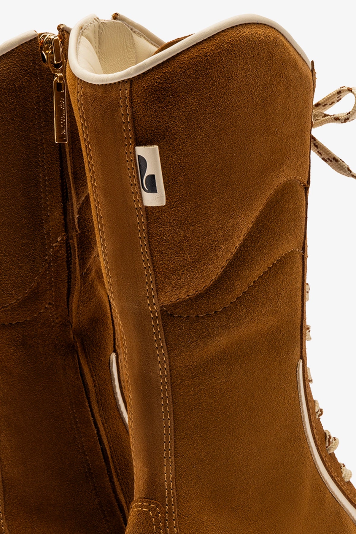 Larroudé x Jonathan Cohen Flat Lo Sneaker Boot in Russet Suede & Ivory Leather - Stylish Casual Shoes for Women, Perfect for Everyday Wear, Work & Weekend Outings