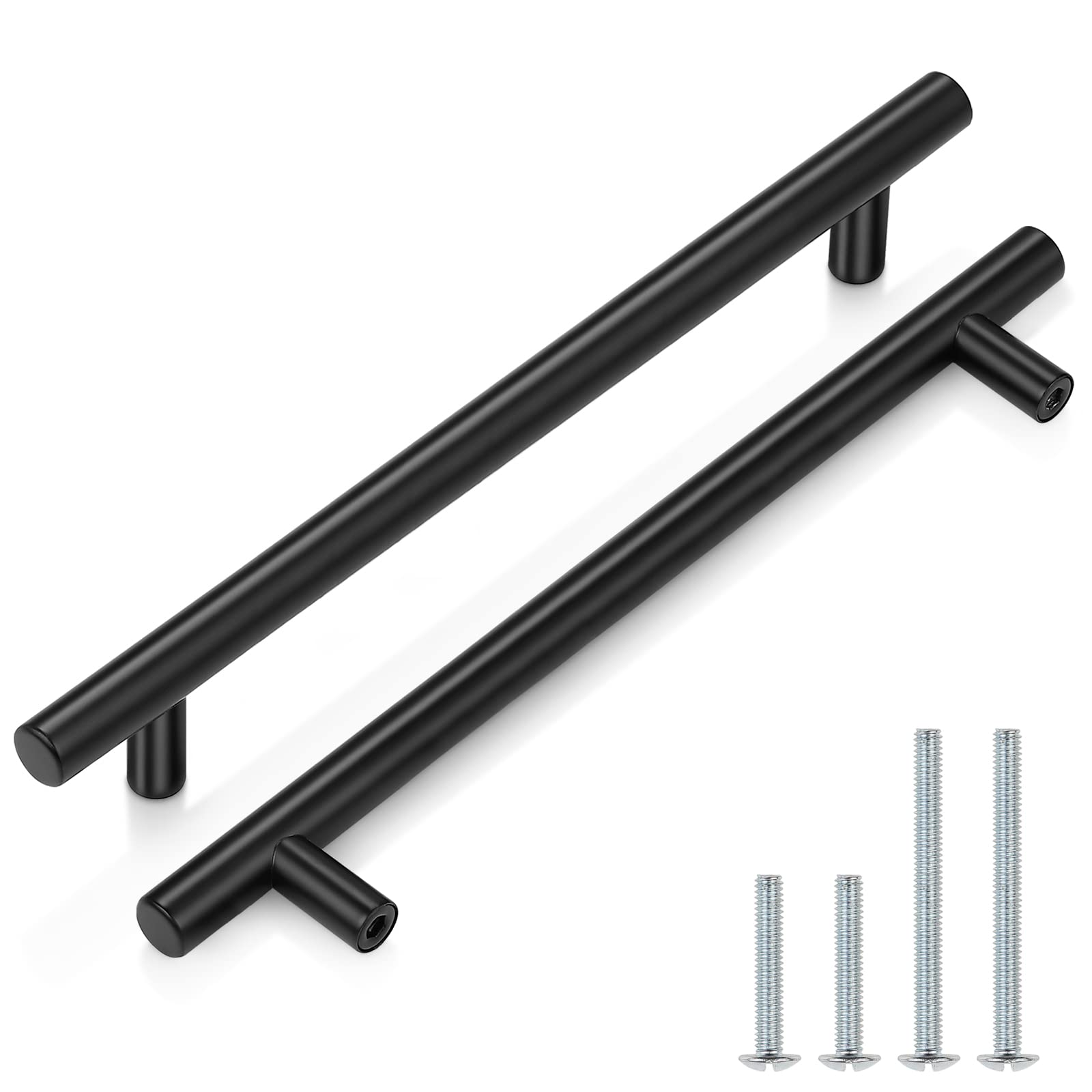 50 Pack 8.8 Inch Matte Black Stainless Steel Cabinet Pulls - Modern Kitchen Drawer Handles, Cupboard & Bathroom Cabinet Hardware for Home & Office (Euro Bar Design, Durable & Stylish)