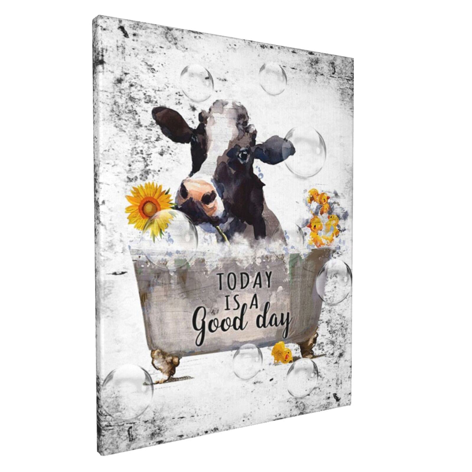 Funny Cow with Bubbles Bathroom Canvas Wall Art - 12x16 Inch Rustic Farmhouse Decor for Bathroom, Home & Dorm - Ready to Hang Waterproof Print | Perfect for Farmhouse Bathrooms, Guest Powder Rooms & College Dorm Decor