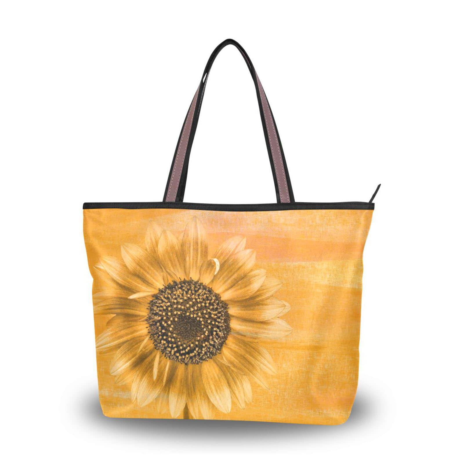 Stylish Large Sunflower Tote Bag for Women - Spacious Zippered Grocery Shopping Bag with 2 Size Options | Perfect for Daily Use, Beach Trips & Farmers Market Visits