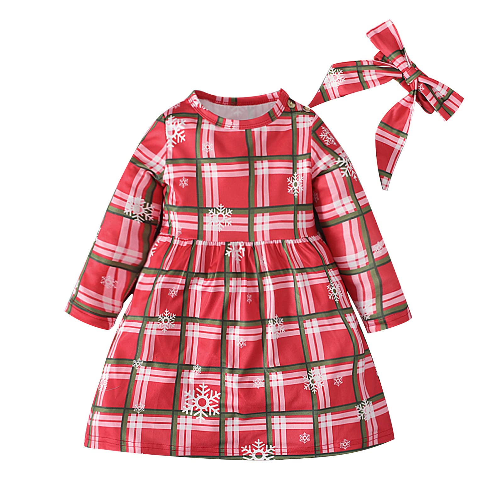 **Christmas Snowflake Plaid Princess Swing Dress for Toddler & Little Girls - Holiday Party, Photo Shoot & Special Occasion Outfit**