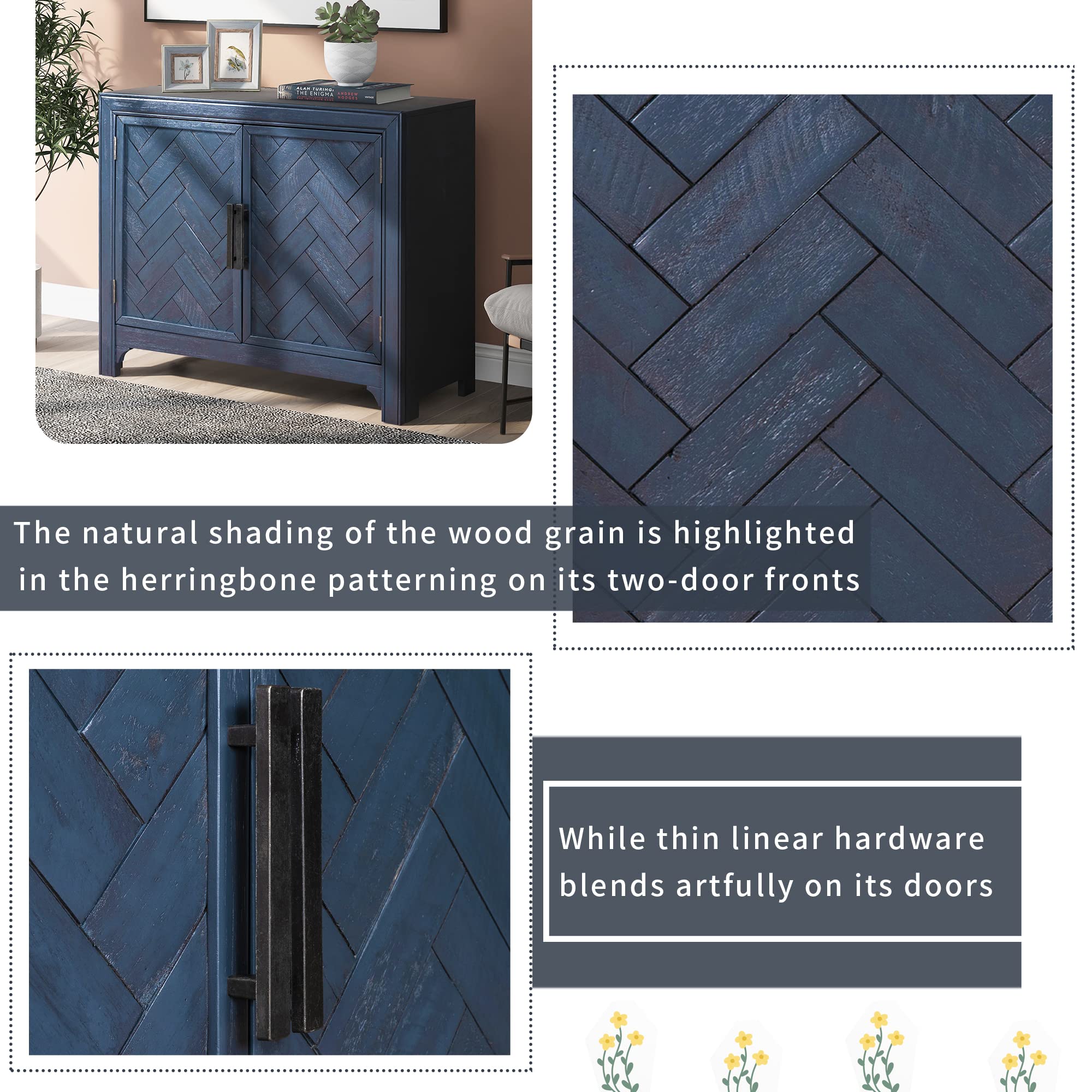 Harper & Bright Designs Antique Blue Storage Cabinet - Kitchen Buffet Sideboard with 2 Adjustable Shelves, Dining Room & Living Room Console Table | Perfect for Home Organization, Entertaining Guests, and Displaying Decor