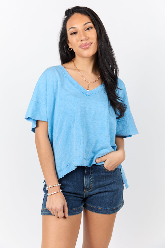 Rooted Essential Blue V-Neck T-Shirt for Men - Soft Cotton Casual Tee for Everyday Wear, Gym, and Outings