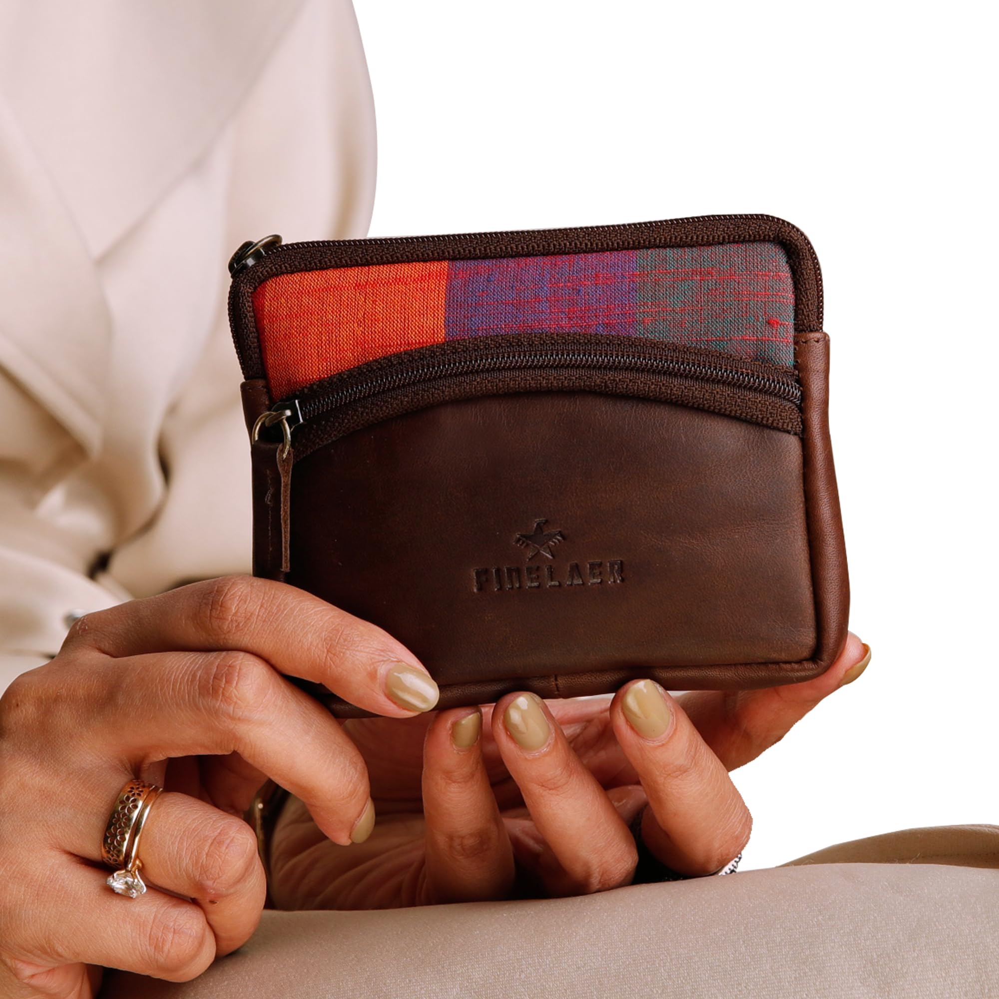 Premium Leather Coin Pouch Wallet with Zipper - Small Change Holder for Men & Women (Ginger Brown) - Perfect for Travel, Shopping, and Everyday Cash Organization