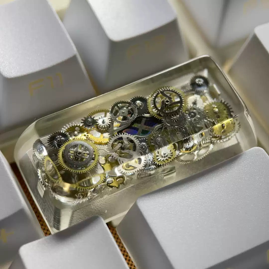 Custom Metal Gear Artisan Keycaps - 2U Circuit Board Design with Resin Encapsulation for Mechanical Keyboards - Perfect for Gaming, Typing & Custom Keyboard Builds