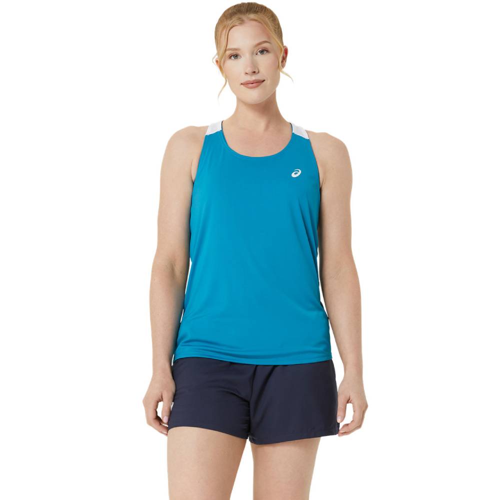 ASICS Women's Court Tank Top - Breathable Workout Shirt for Tennis & Running (Teal Blue/Brilliant White) | Gym, Yoga & Athletic Training Apparel